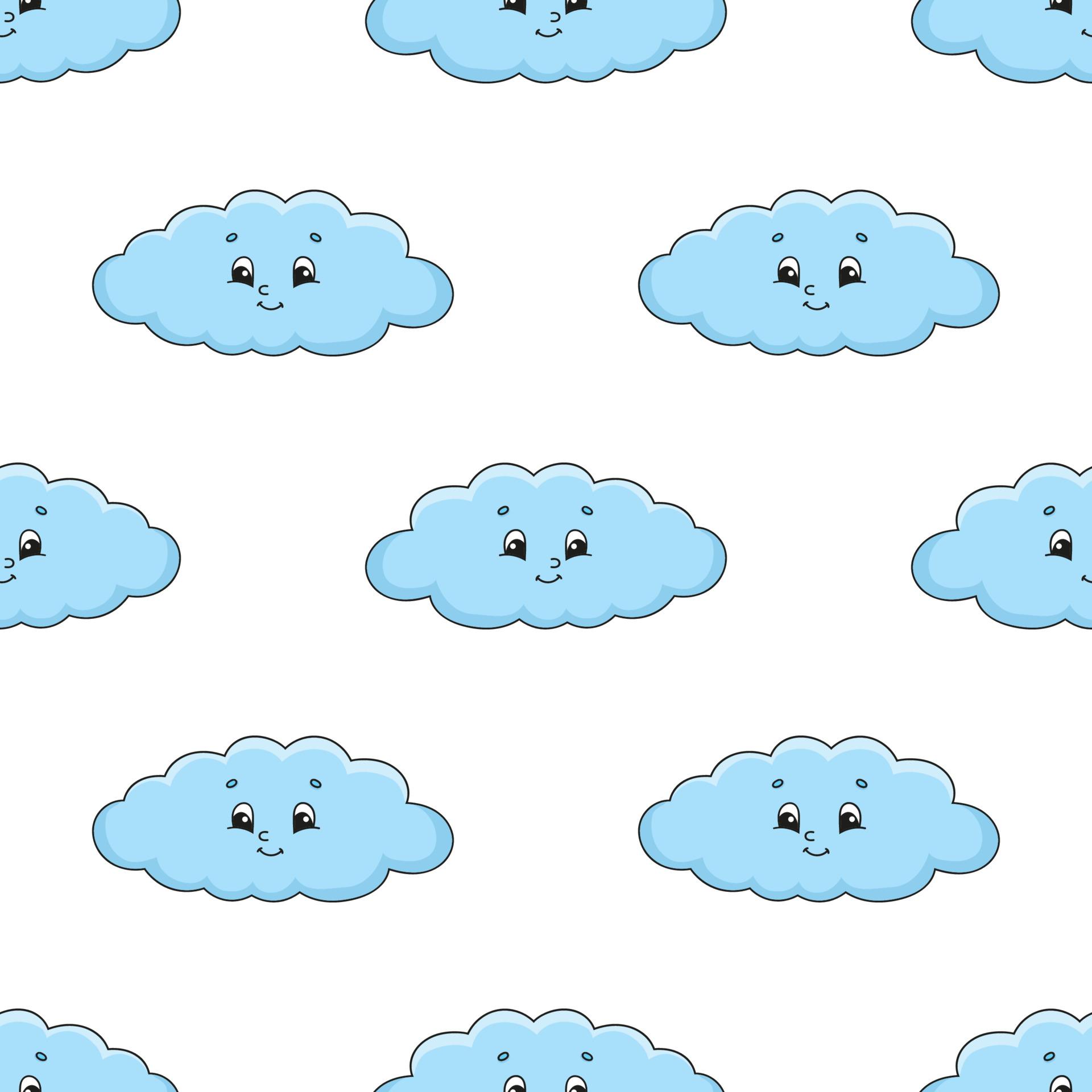 1920x1920 Happy cloud. Colored seamless pattern with cute cartoon character. Simple flat vector illustration isolated on white background. Design wallpaper, fabric, wrapping paper, covers, websites