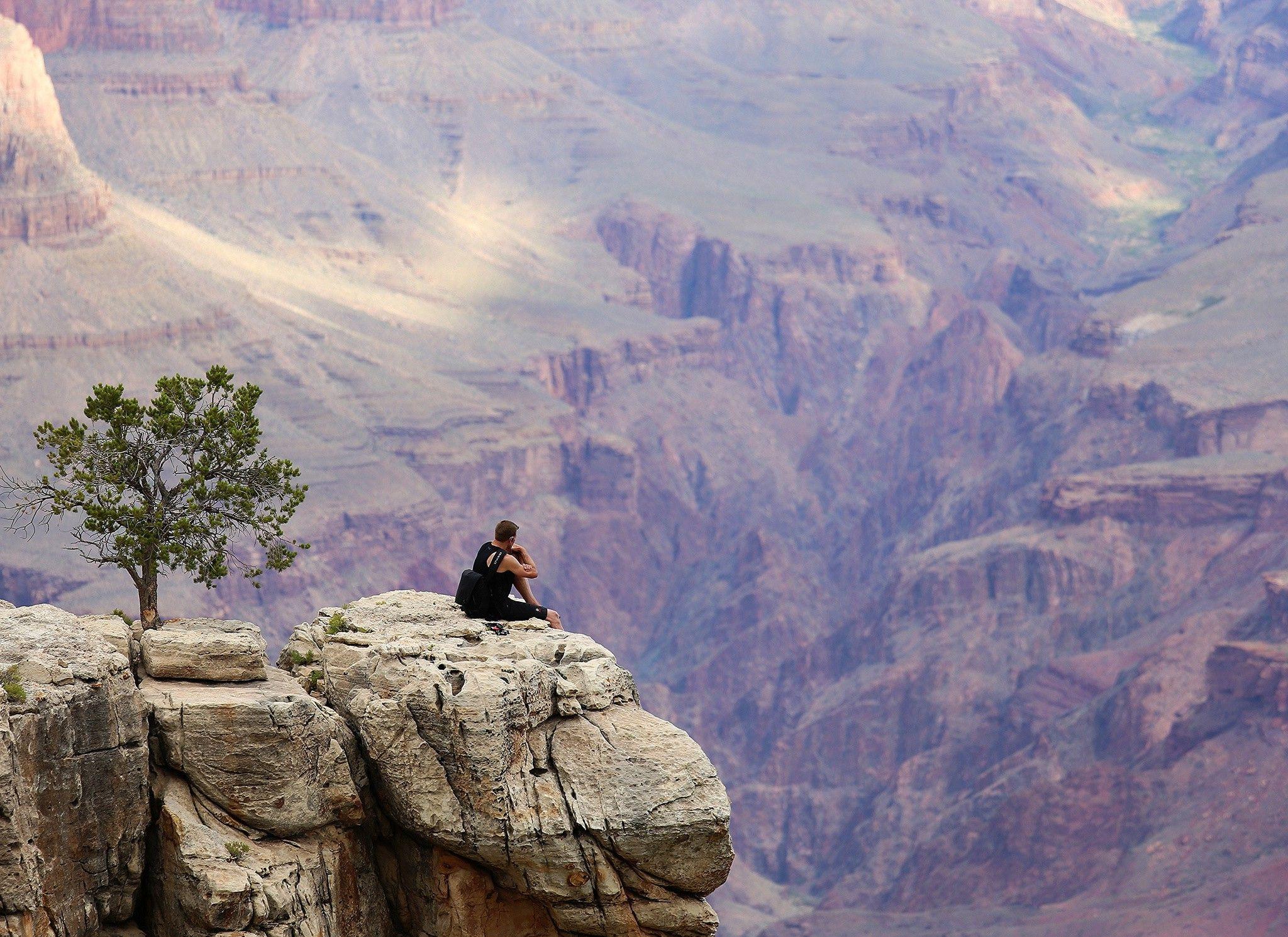 2048x1490 nature, Landscape, Trees, Rock, Sunlight, Men, Mountain, USA, Canyon