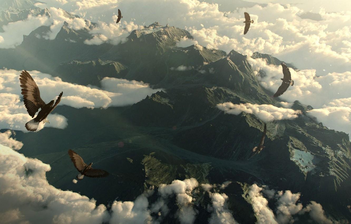 1332x850 Wallpaper clouds, mountains, birds, the eagles, mountains, clouds, birds, eagles image for desktop, section животные