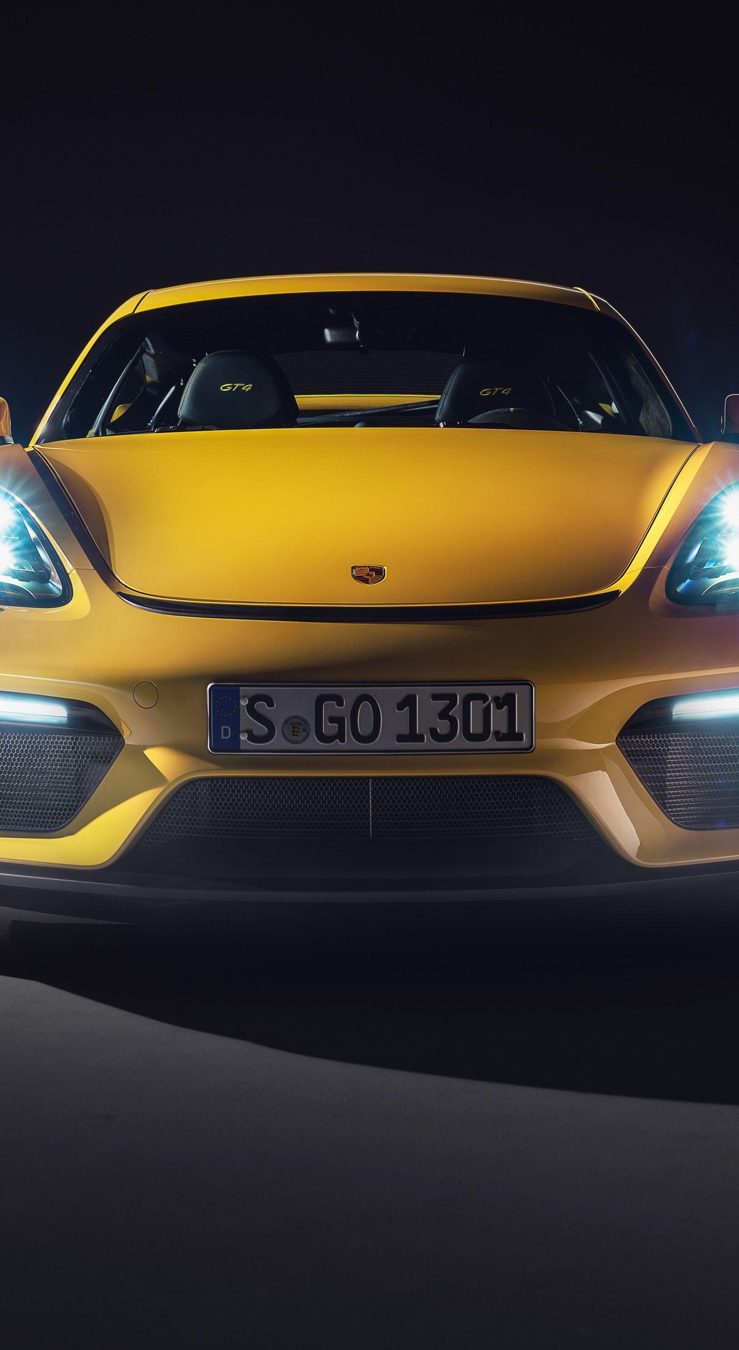 1440x2630 Porsche 718 Cayman GT glow, headlights, yellow car wallpaper. Porsche 718 cayman, Car wallpaper, Porsche