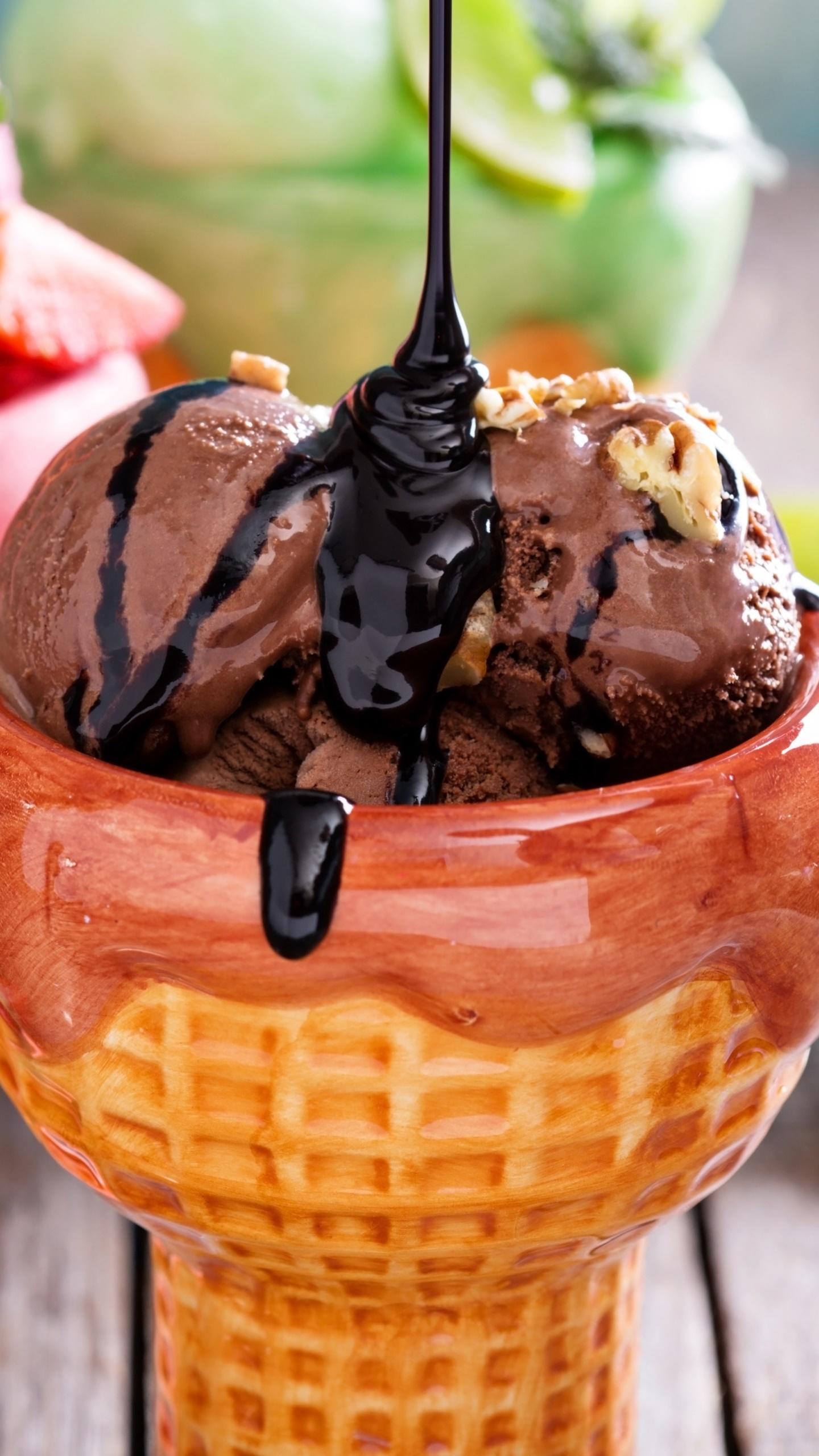 1440x2560 Wallpaper / Food Ice Cream Phone Wallpaper, Strawberry, Sweets, Waffle Cone, Chocolate, 1440x2560 free download