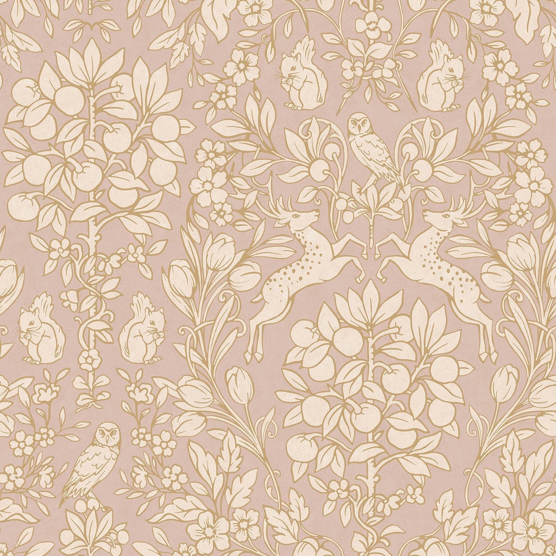 1768x1768 M1687. Archive Collection, Richmond Pink Floral Wallpaper Pink Gold