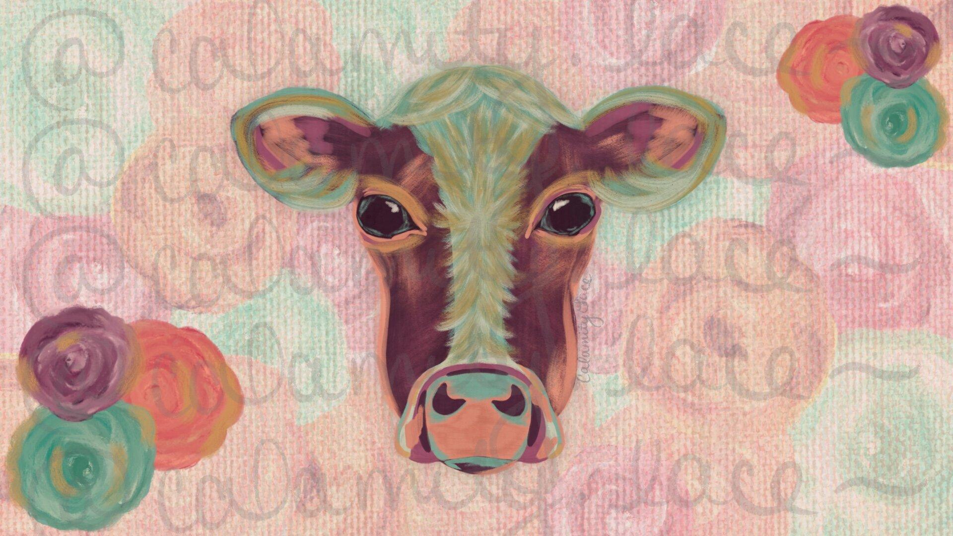 1920x1080 Boho Cow Floral Desktop Wallpaper<br/>