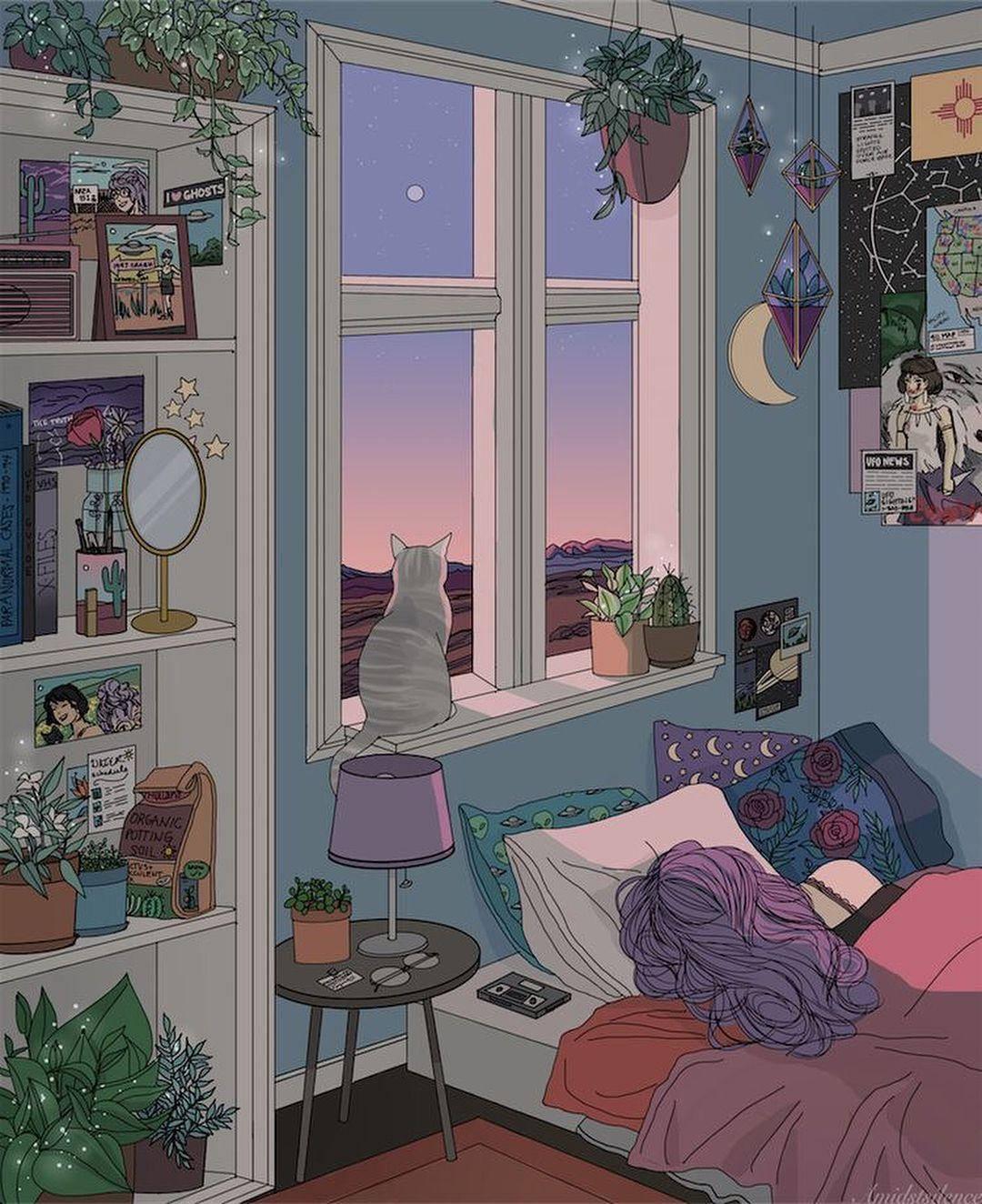1080x1324 Download Enchanting Anime Inspired Bedroom Wallpaper