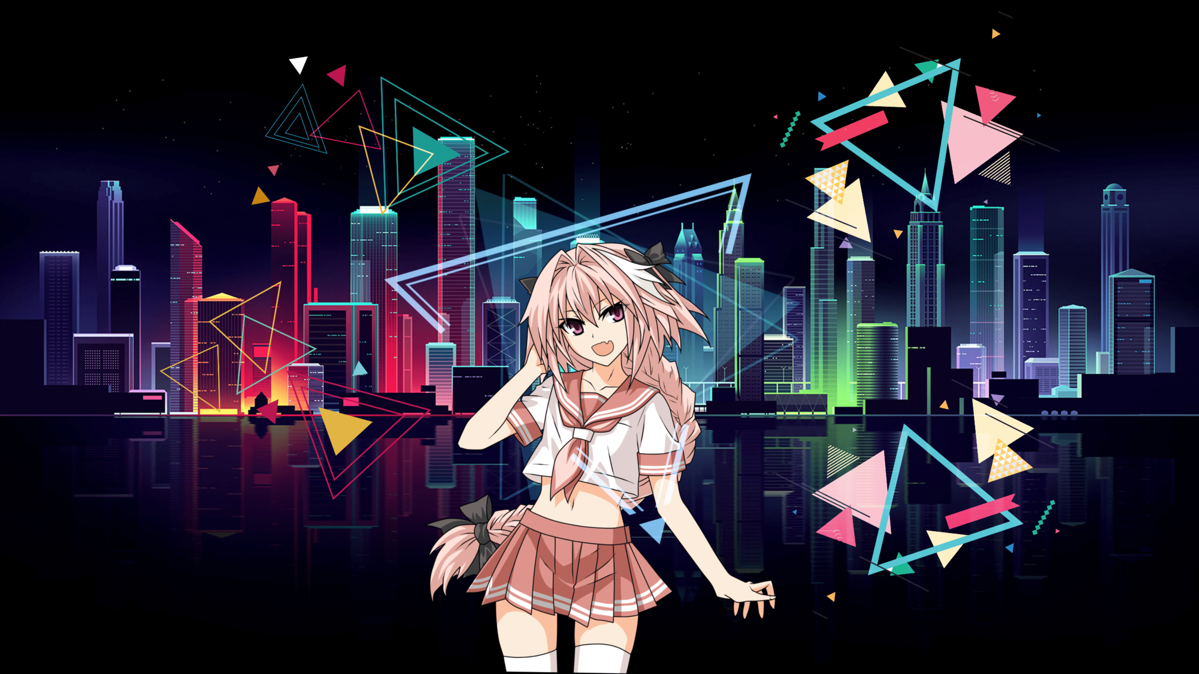 4910x2762 4K, city, neon, anime boys Gallery HD Wallpaper