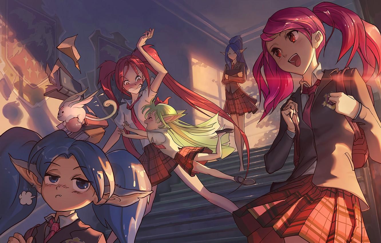 1332x850 Wallpaper Skirt, Art, Lux, League of Legends, Janna, LoL, Suite, Artwork, League Of Legends, Lulu, Jinx, Schoolgirls, Jinx, Jeanne, Poppy, Star Guardian image for desktop, section игры