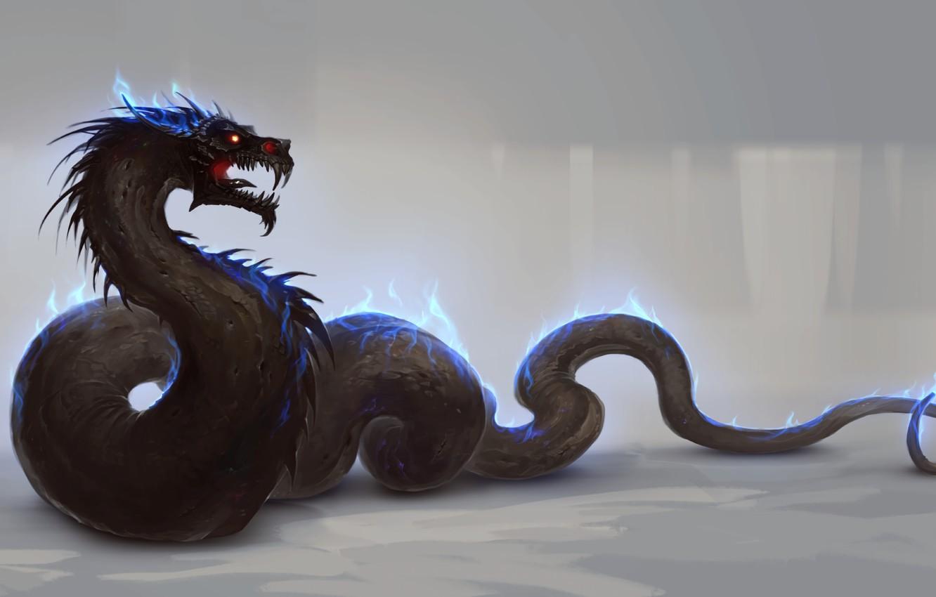 1332x850 Wallpaper fire, fantasy, Dragon, digital art, artwork, fantasy art, creature, simple background, catch, glowing eyes, blue flames, paiting art image for desktop, section фантастика