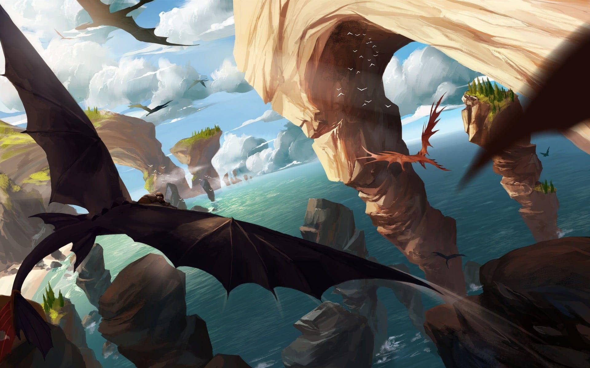 1920x1200 flying dragons digital wallpaper #artwork fantasy art #dragon How to Train Your Dragon How t. How train your dragon, How to train dragon, How to train your dragon