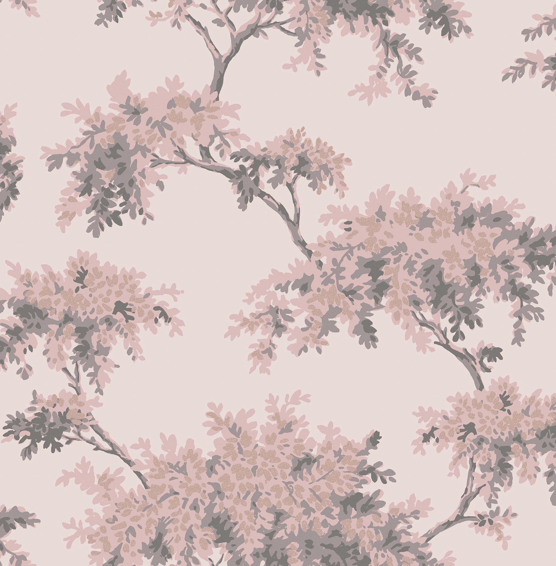 1768x1800 M1670 Ashdown Pink Tree Wallpaper in Rose Gold Mauve Dark Grey Colors with Decor Aesthetic Modern Style Non Woven Unpasted Wall Covering by Brewster Savvy Decorator