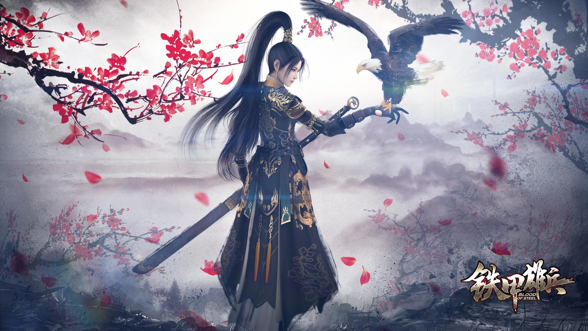 1920x1080 Blood Of Steel Video Games Asian Fantasy Art Dark Hair Birds Fantasy Girl Wallpaper:1920x1080