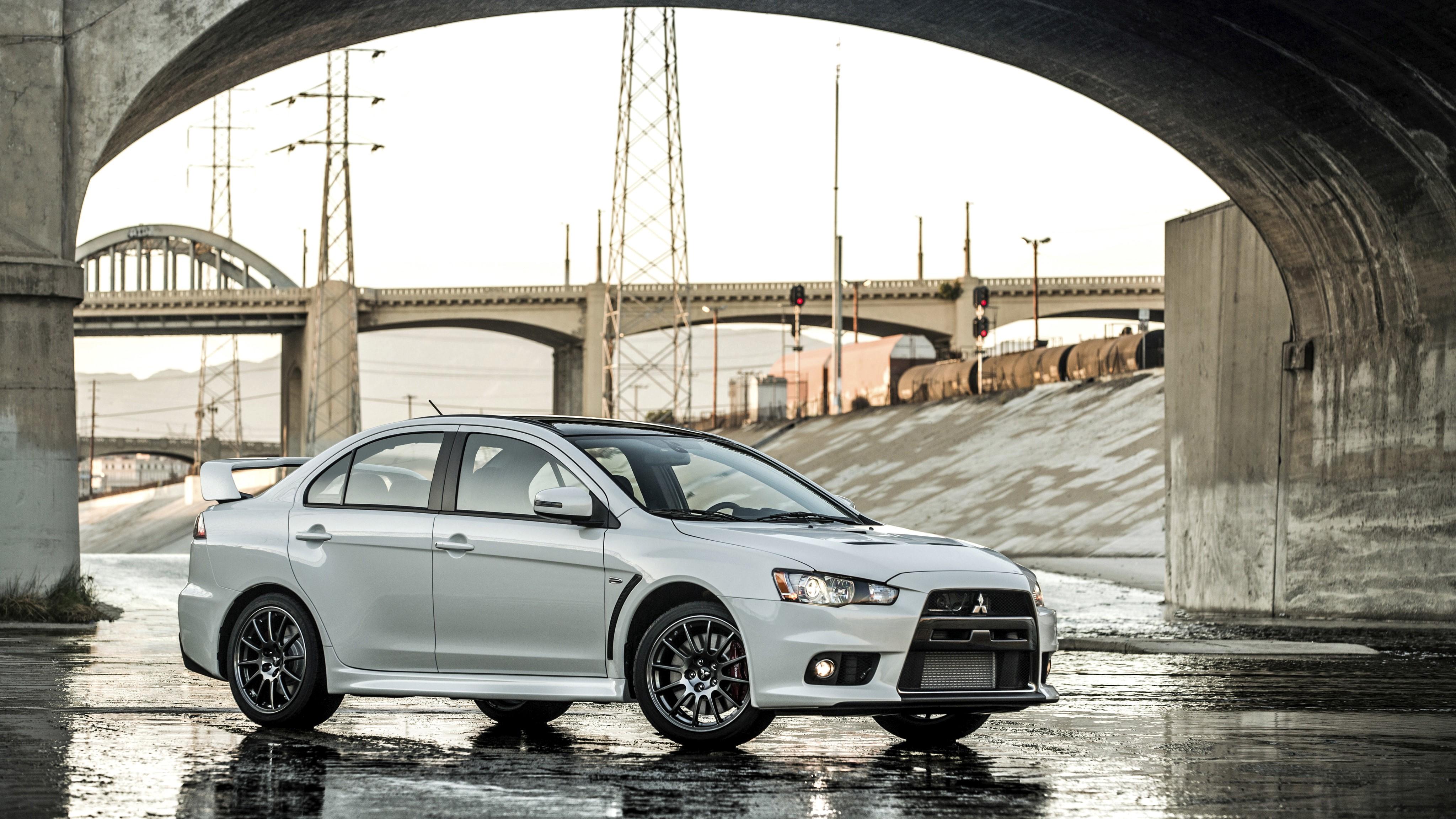 4096x2304 4K, 2015 Lancer Evolution Evo, Bridges, Mitsubishi, White Gallery HD Wallpaper