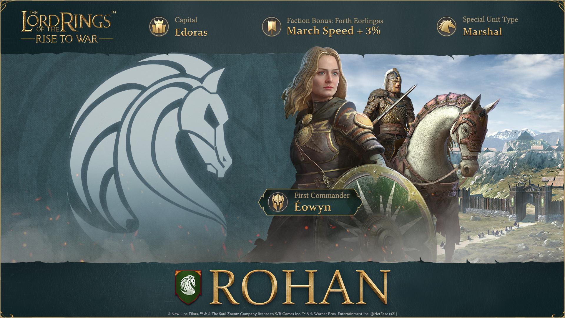 1920x1080 The Lord of the Rings: Rise to War's greatest appeal is the exceptional Éowyn, who commands Rohan's speedy Rohirrim, who benefit from a gain of +3% march speed. #LOTR #