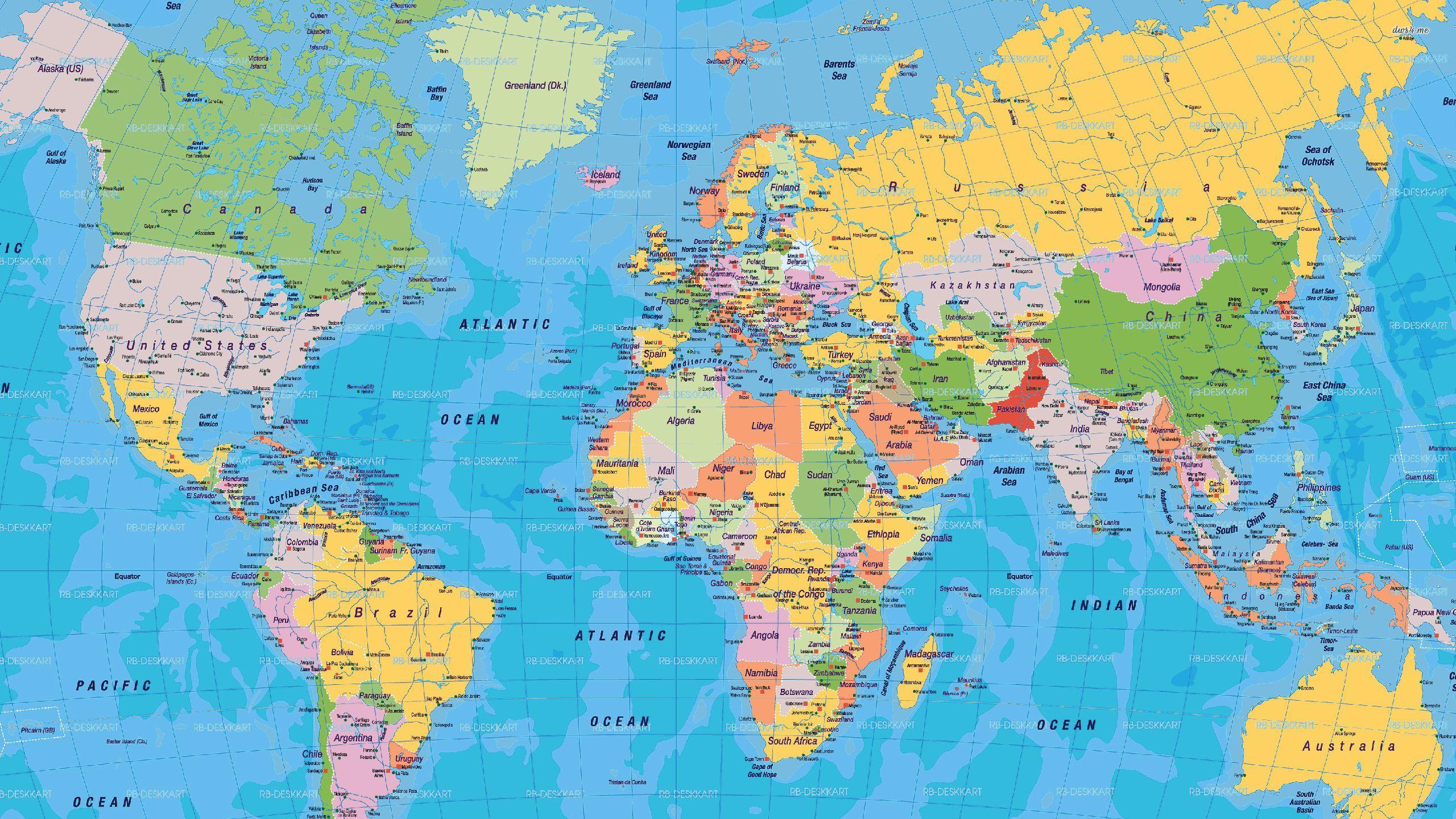Bản đồ Thế giới 2560x1440 - Hình ảnh Lớn Miễn phí