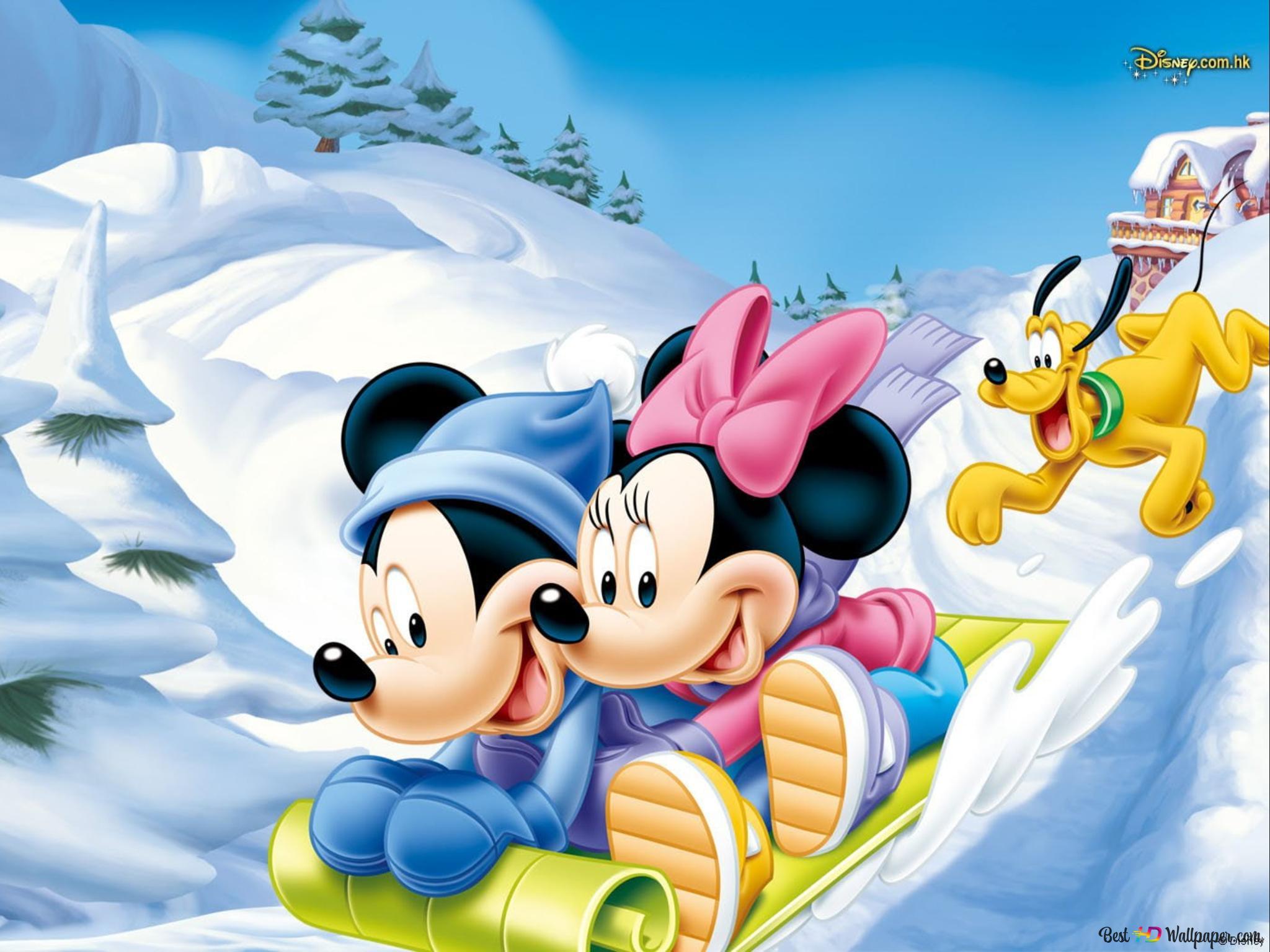 2048x1536 Disney, mickey mouse, minnie mouse, pluto, snow 2K wallpaper download