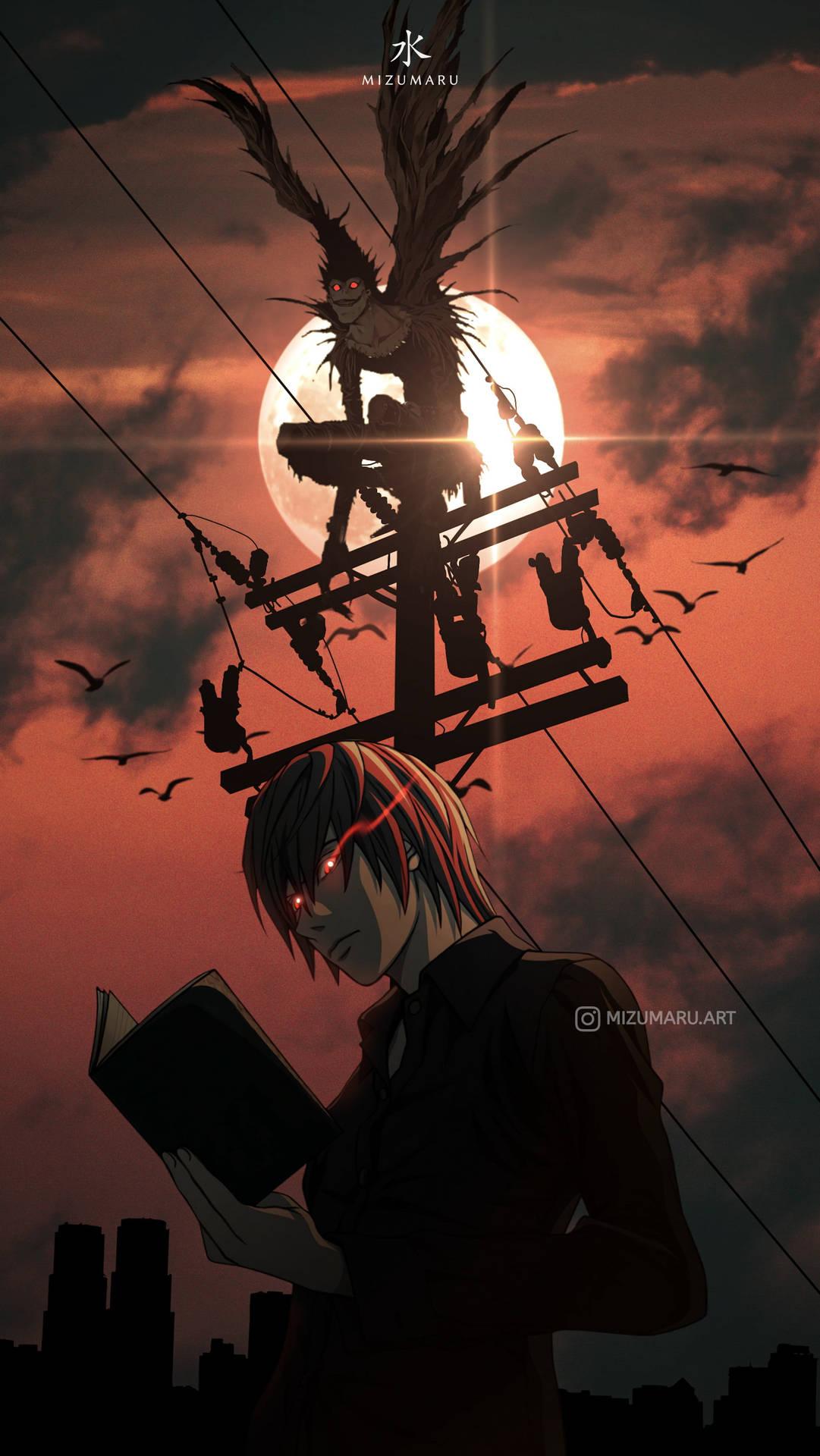 1081x1920 Download Light With Shinigami Ryuk Death Note Phone Wallpaper