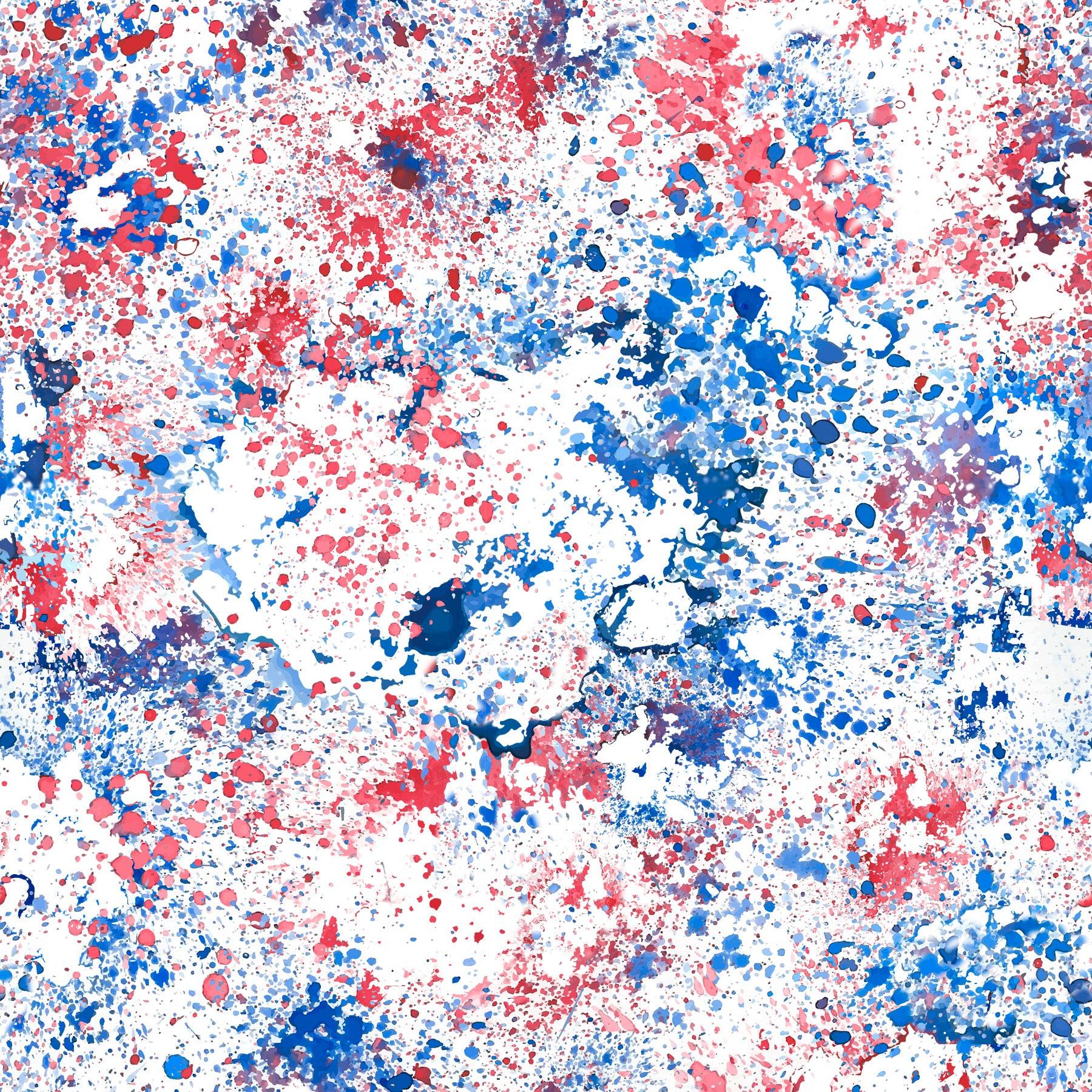 1800x1800 Red Royal Blue and White Paint Splatter Print Fabric, Patriotic by Elise Peterson Fabric, Raspberry Creek Fabrics