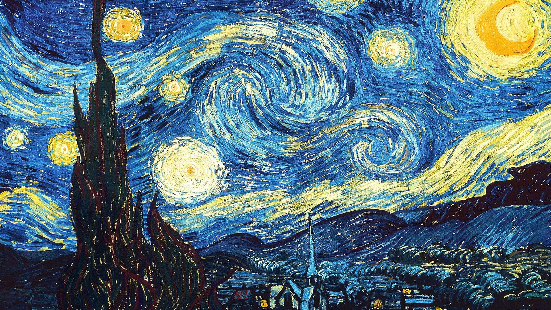1920x1080 stars, classic art, surreal, Vincent van Gogh, painting, The Starry Night Gallery HD Wallpaper