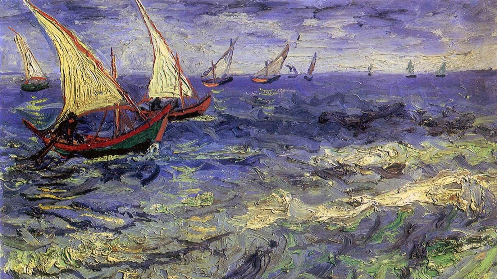 1600x900 Vincent Van Gogh Wallpaper, Boat, Painting, Sea, Artwork, Classic Art