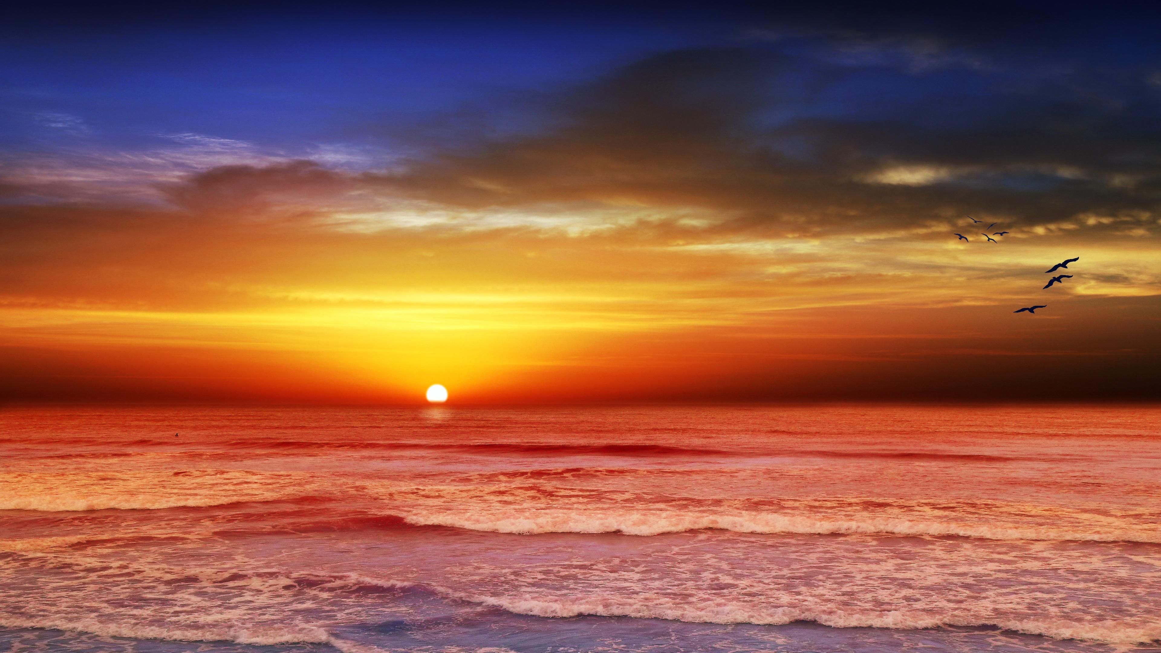 3840x2160 Beach Wallpaper 4K, Dusk, Sunset