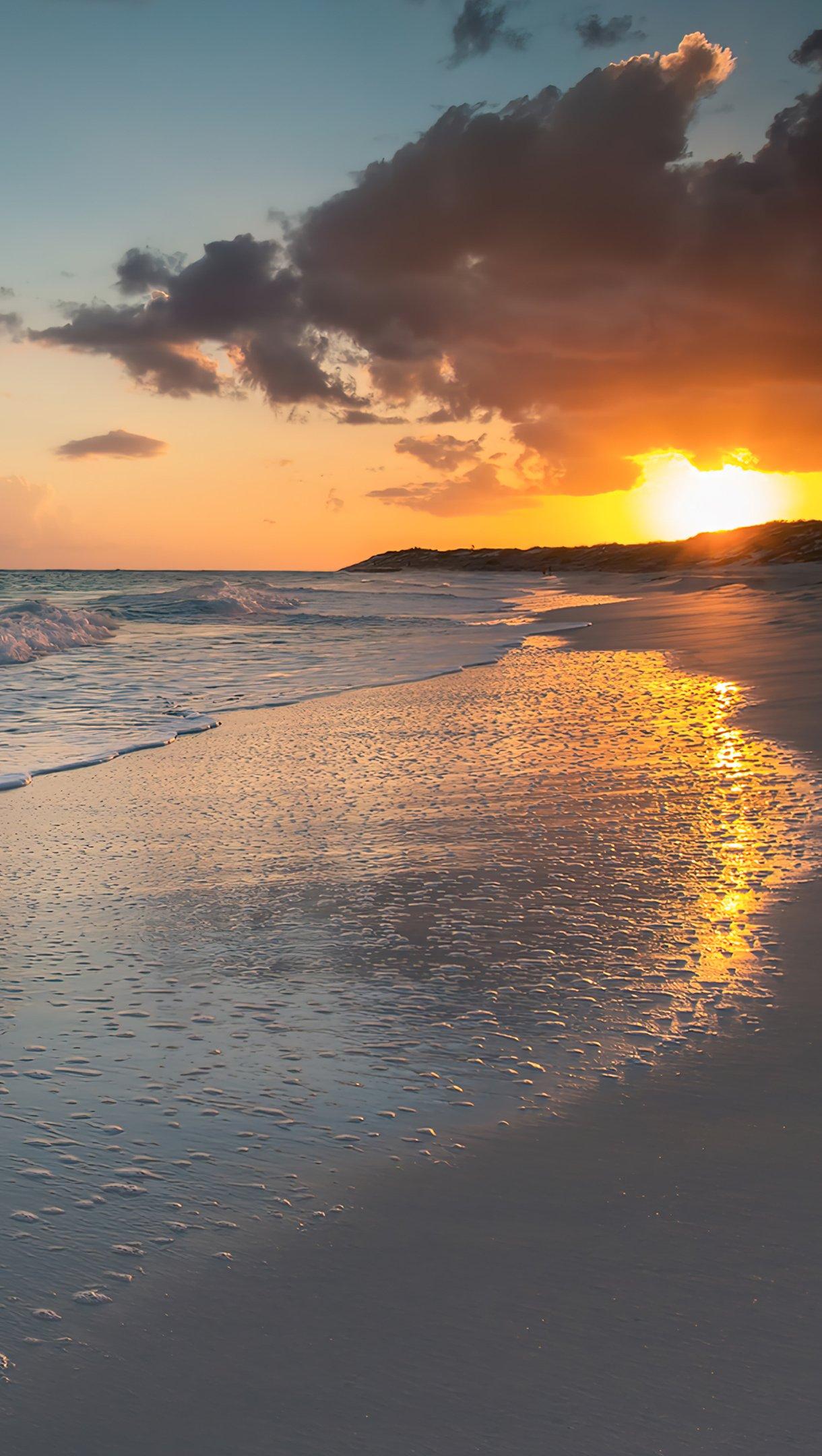 1220x2160 Waves in the beach at sunset Wallpaper 4k Ultra HD