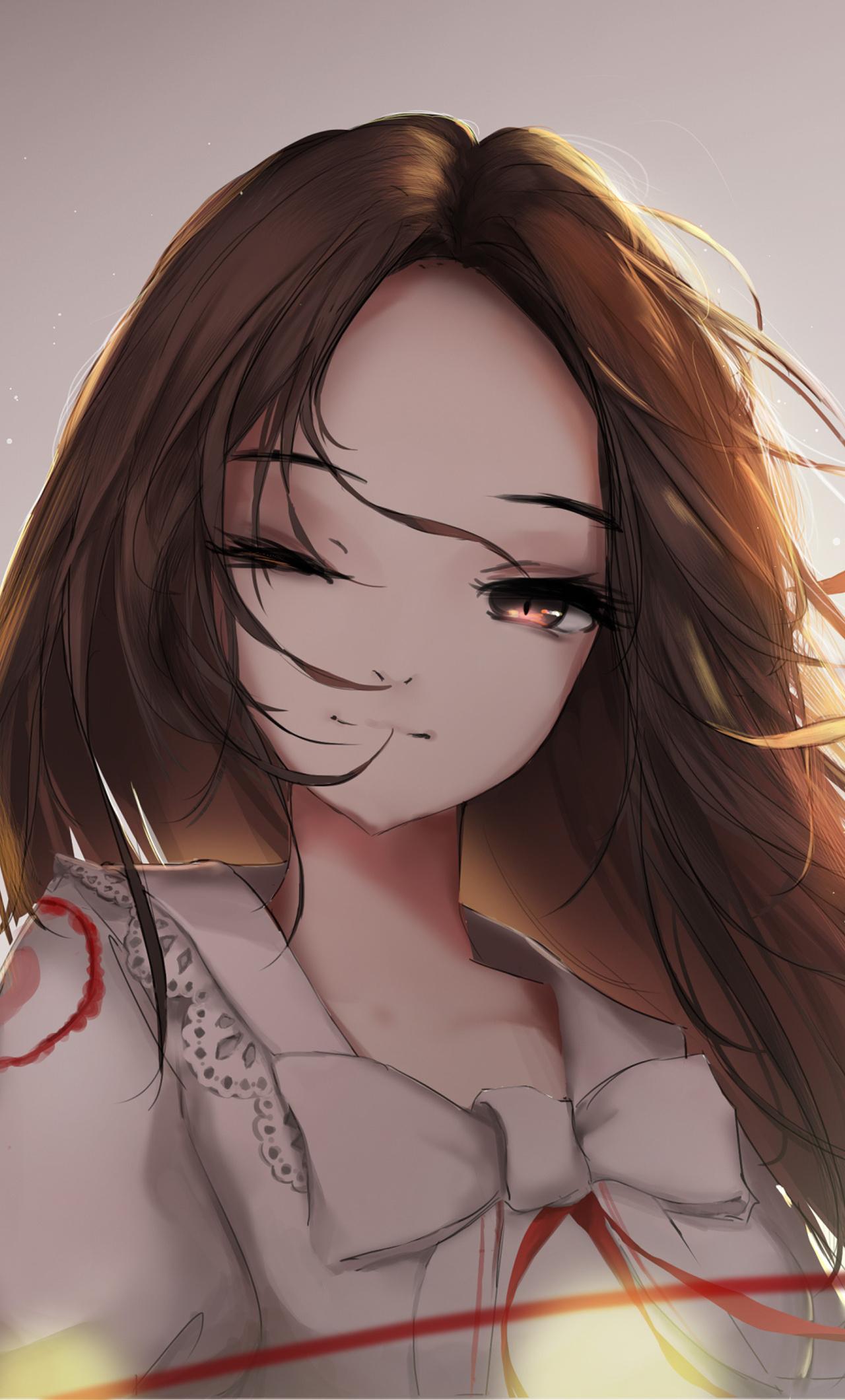 1280x2120 Brown Long Hair Anime Girl iPhone HD 4k Wallpaper, Image, Background, Photo and Picture