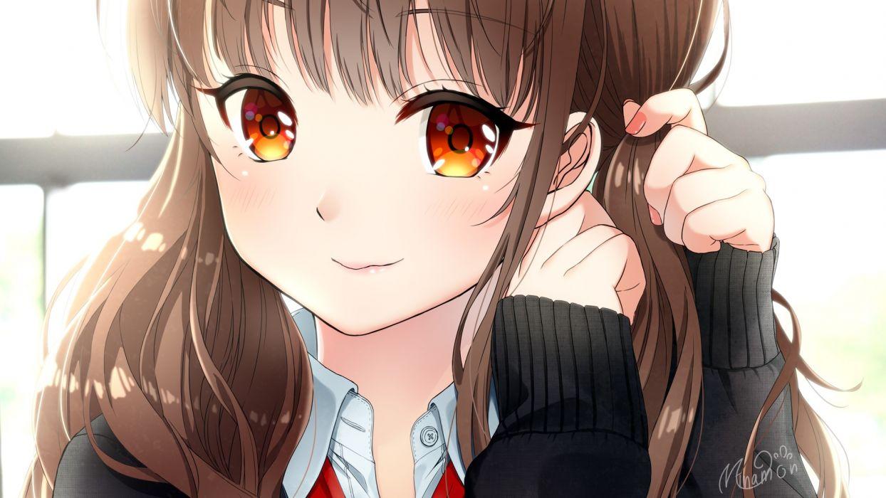 1244x700 Free download Anime girl brown hair smiling close up original anime girl [1244x700] for your Desktop, Mobile & Tablet. Explore Brown Anime Girl Wallpaper. Anime Girl Wallpaper, Epic Anime