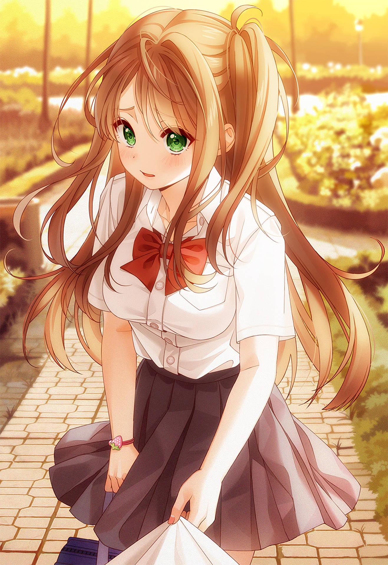 1317x1920 Download Cute Anime Girl Brown Ponytails Wallpaper