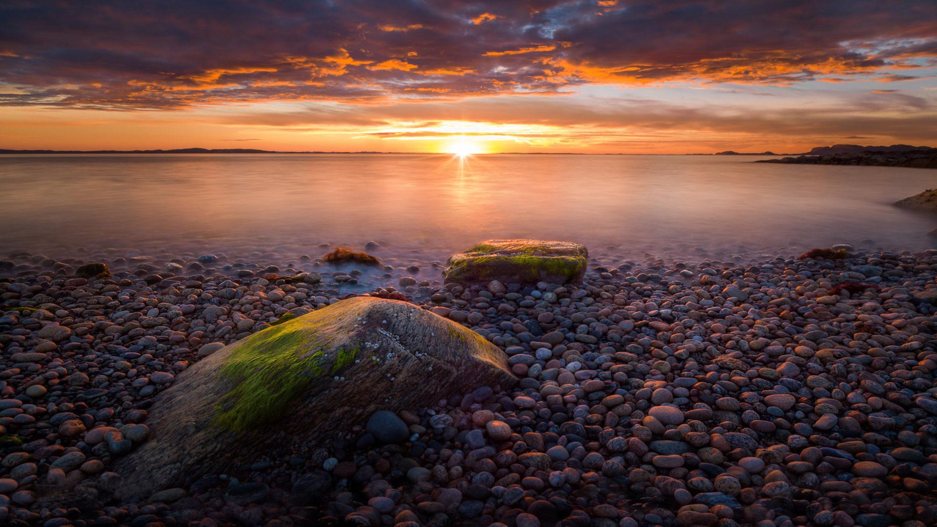 1920x1080 Sunset Coast Stone Beach Agdenes Municipality In Norway