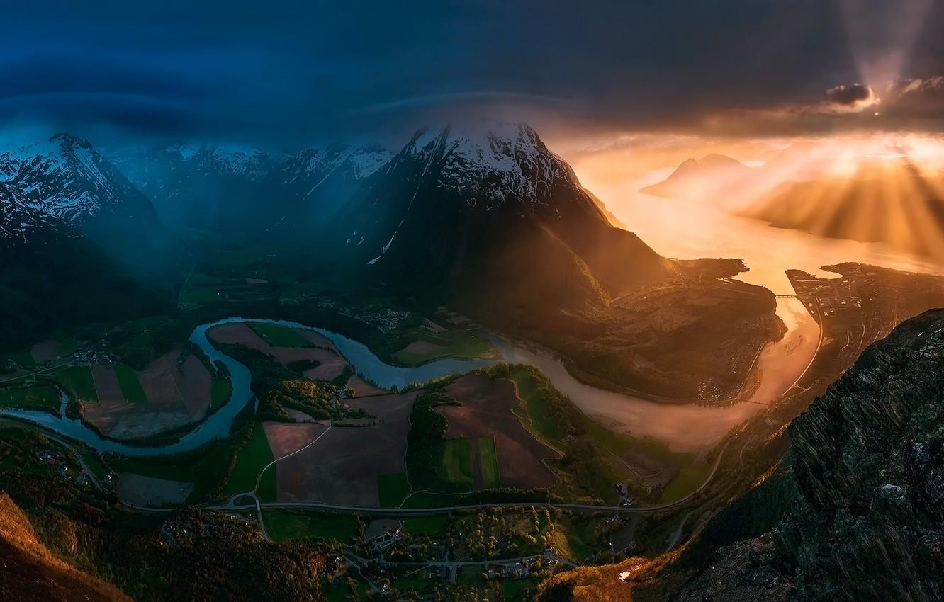 1332x850 Wallpaper summer, the sky, the sun, light, mountains, valley, Norway image for desktop, section пейзажи