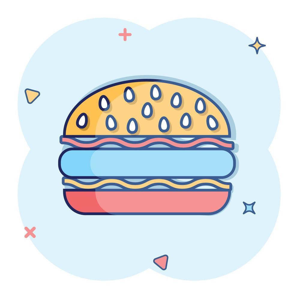 980x980 Vector cartoon burger fast food icon in comic style. Hamburger sign illustration pictogram. Burger business splash effect concept