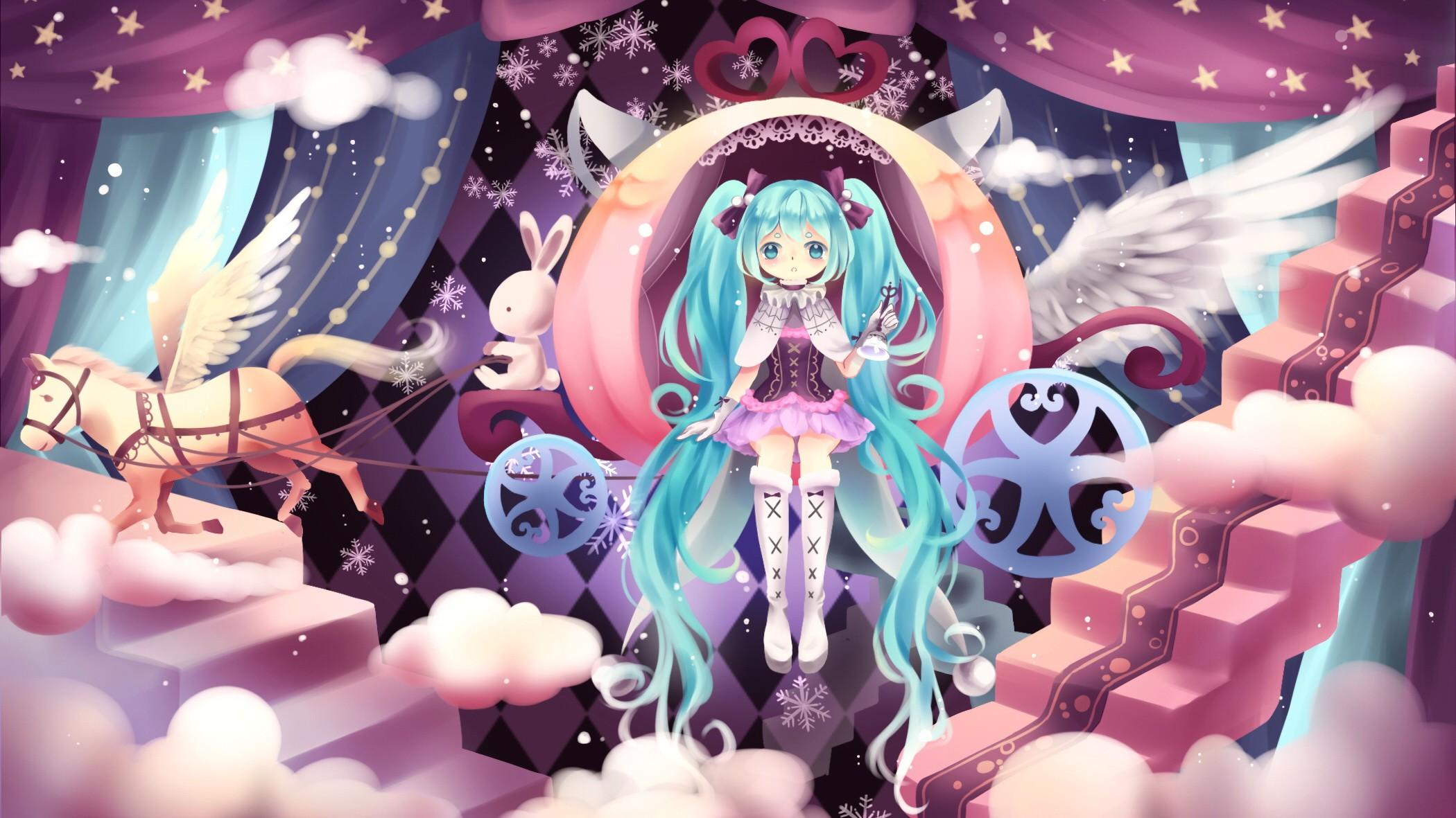 2100x1181 HD desktop wallpaper: Anime, Vocaloid, Rabbit, Hatsune Miku download free picture