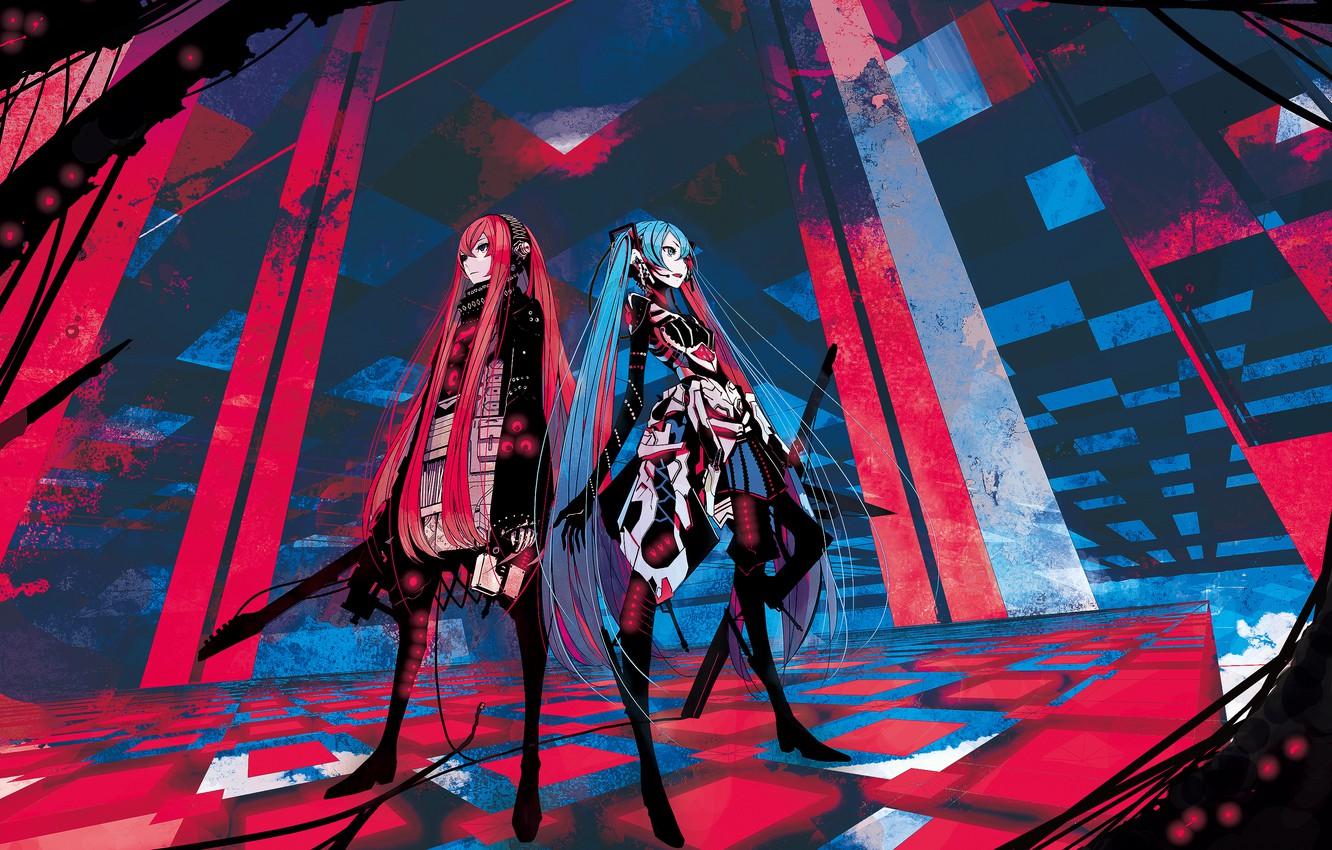 1332x850 Wallpaper abstraction, girls, guitar, art, vocaloid, hatsune miku, megurine luka image for desktop, section арт