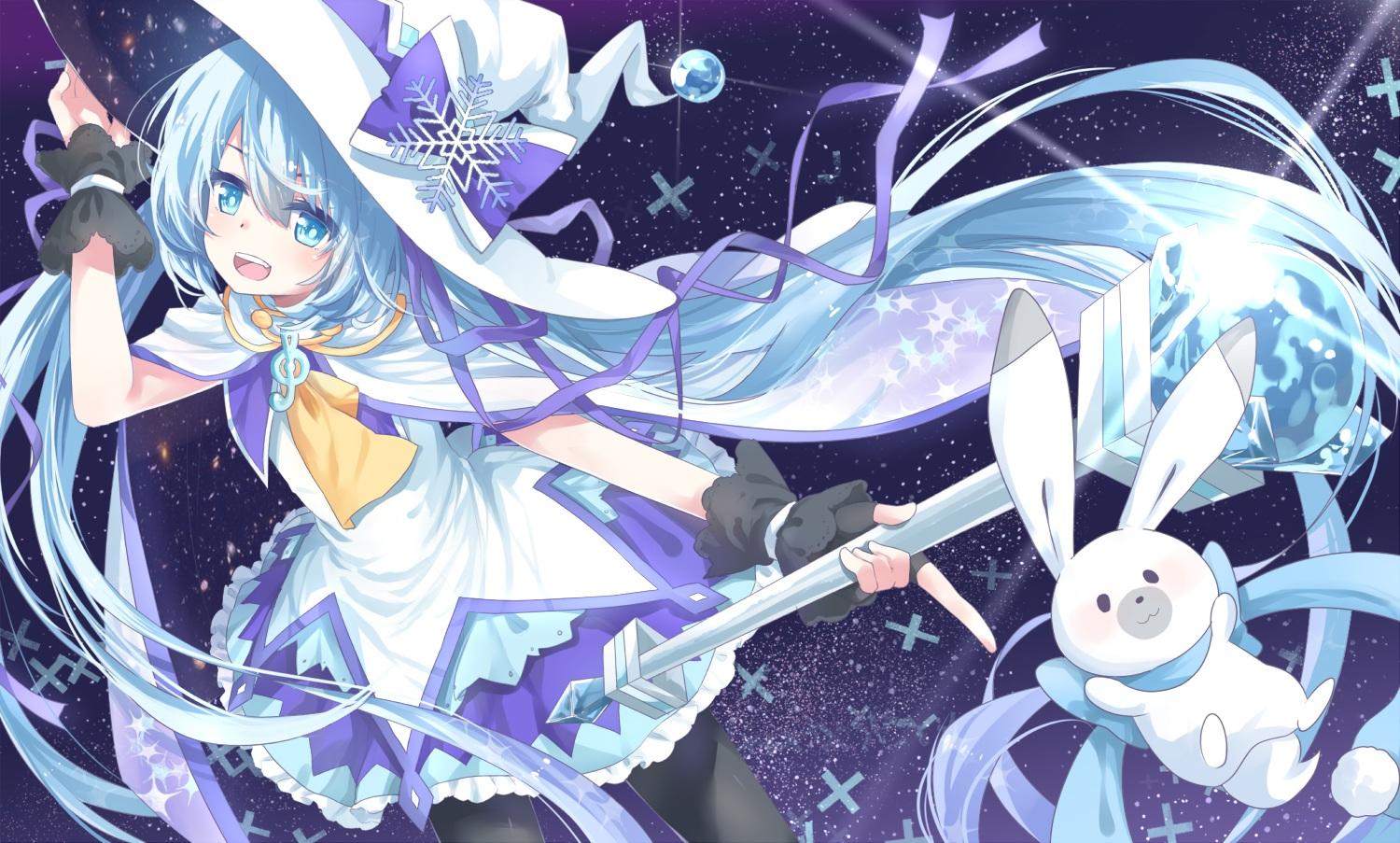 1500x903 vocaloid, Bunny, Hatsune, Miku, Transistor, Vocaloid, Wand, Witch, Hat, Yuki, Miku Wallpaper HD / Desktop and Mobile Background