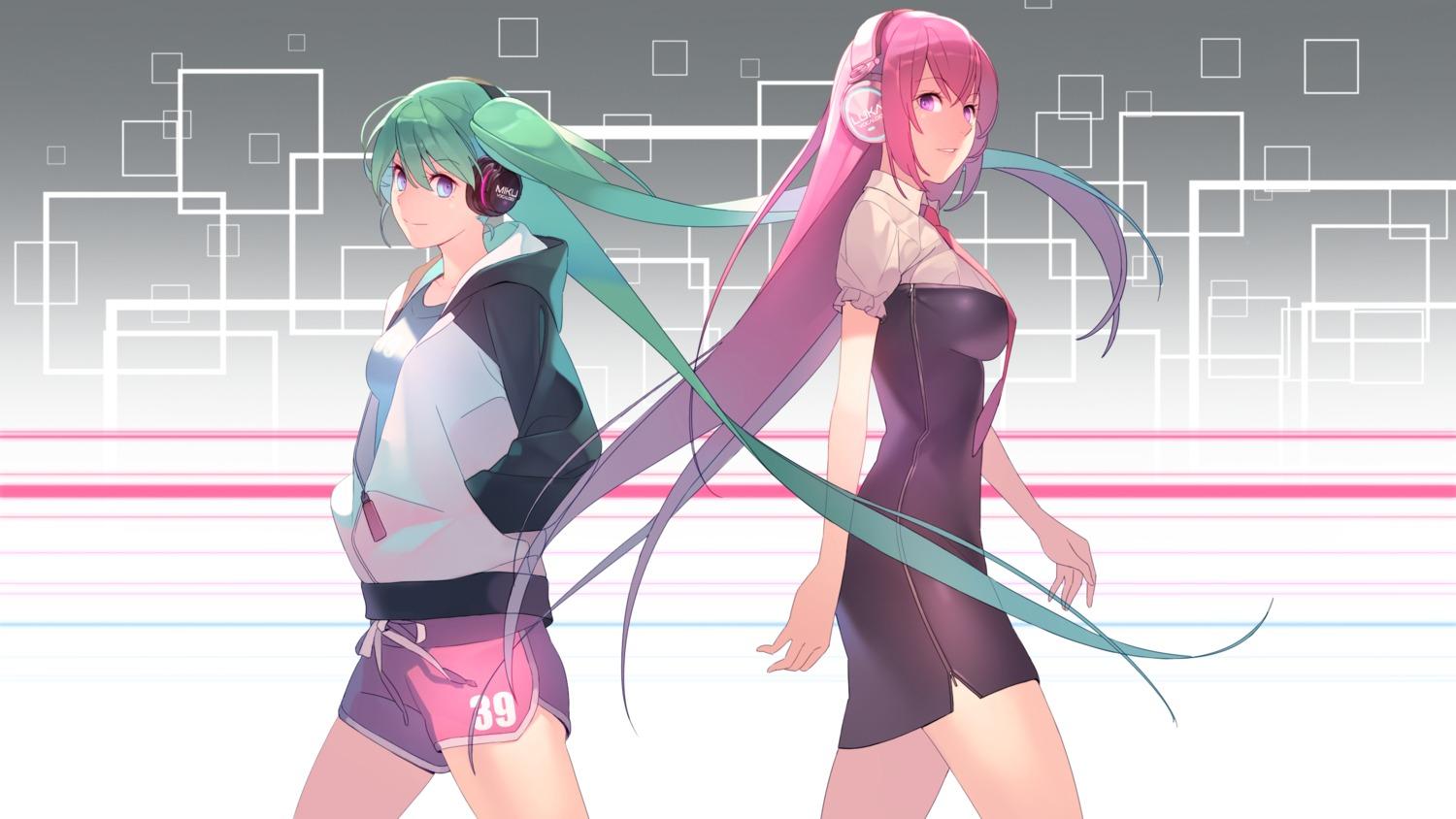 1500x844 jandy vocaloid hatsune miku megurine luka dress headphones wallpaper
