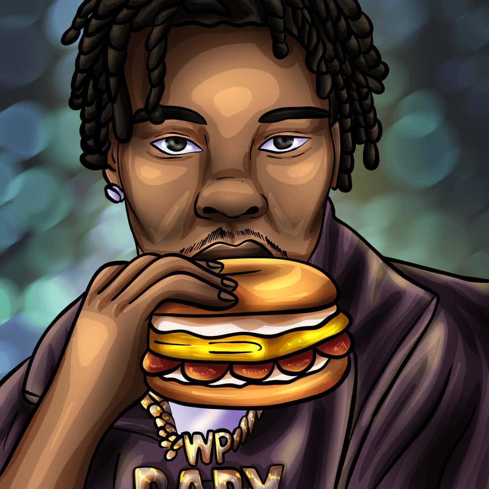 1000x1000 Download A Cartoon Of A Man Eating A Hamburger Wallpaper