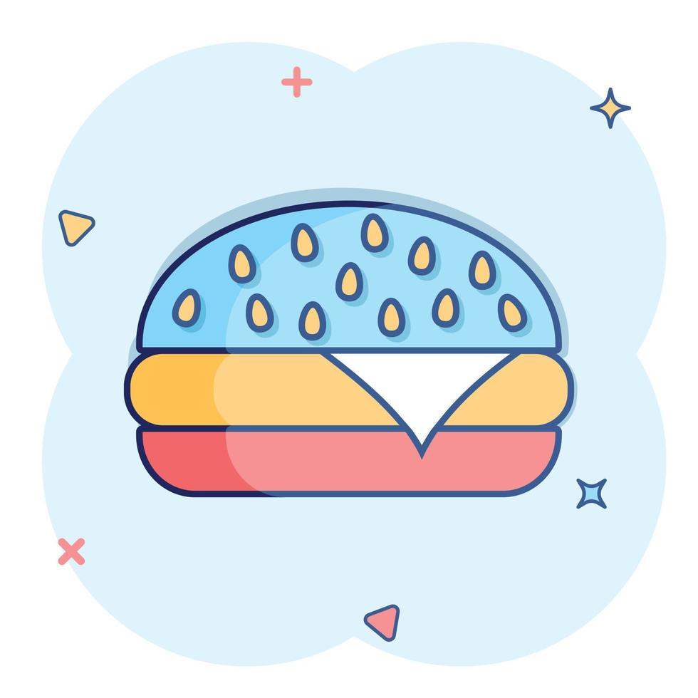 980x980 Vector cartoon burger fast food icon in comic style. Hamburger sign illustration pictogram. Burger business splash effect concept