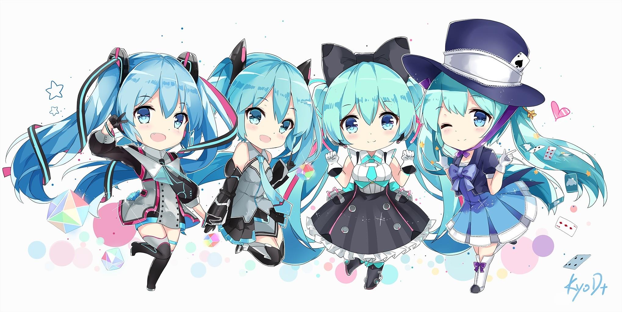 2039x1022 Hatsune Miku, white background, chibi, Vocaloid, simple background, Gallery HD Wallpaper