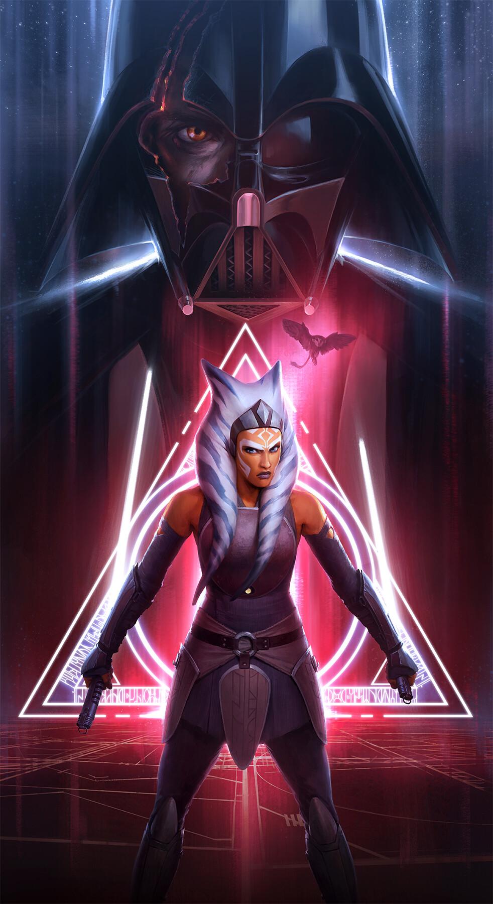 982x1800 Star Wars Darth Vader Anakin Skywalker Ahsoka Tano Sith Jedi Lightsaber Darren Tan Wallpaper:982x1800