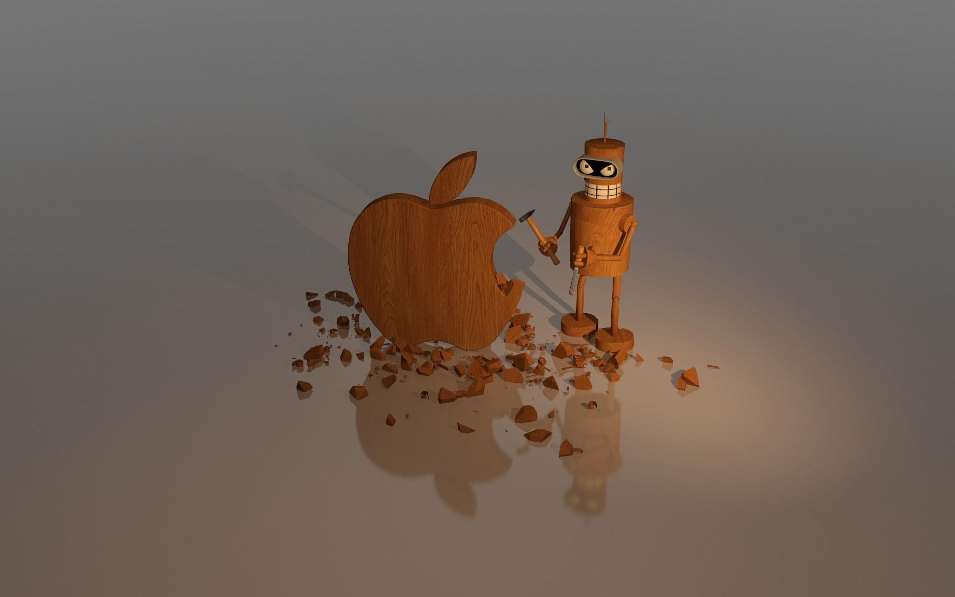 1920x1200 Wallpaper / wood, logo apple, figure, wooden, 1080P, apple logo, background, sculpture, apple, logo, brown free download