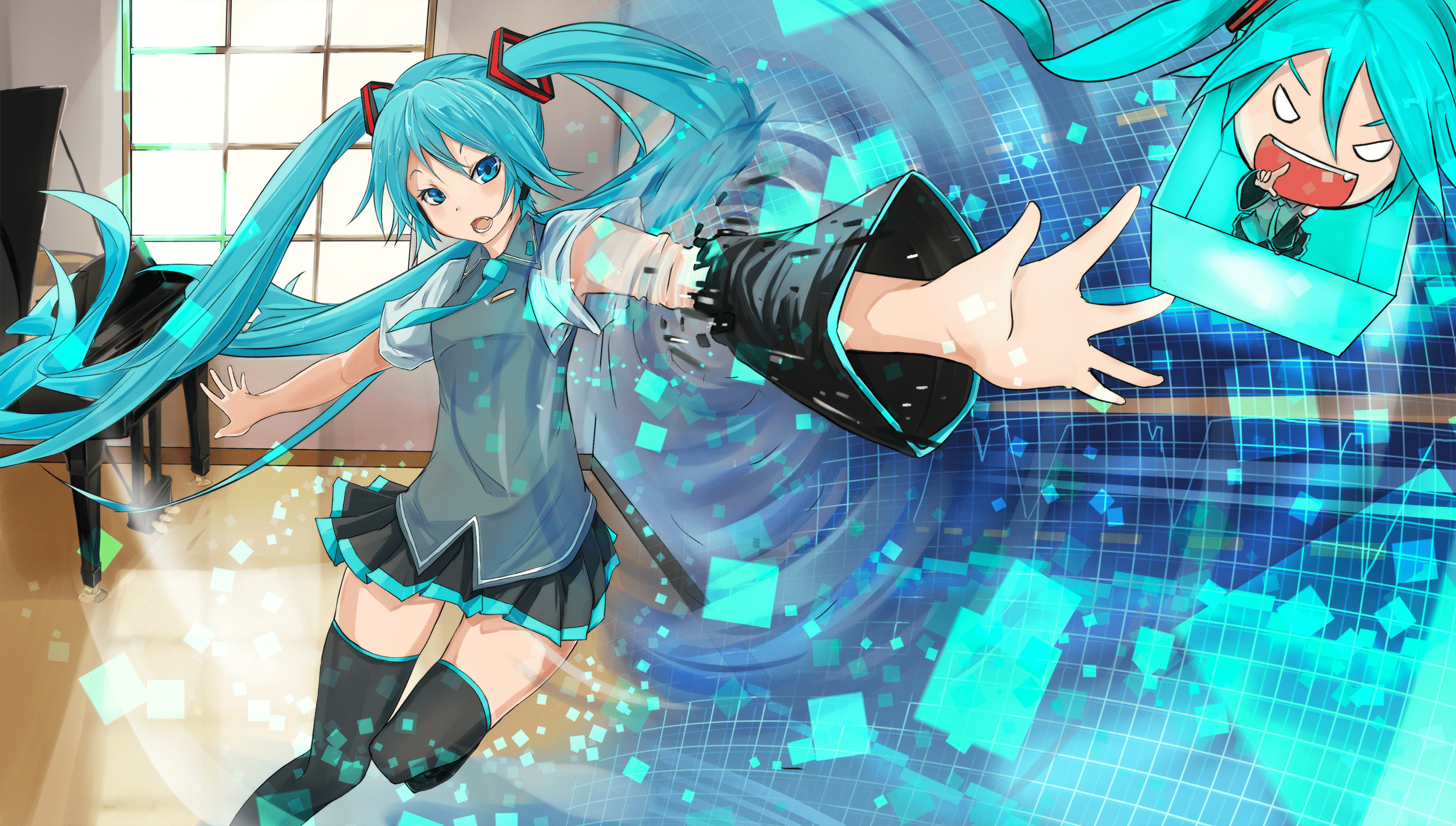 2500x1418 Fu Ta Vocaloid Hatsune Miku Chibi Thighhighs