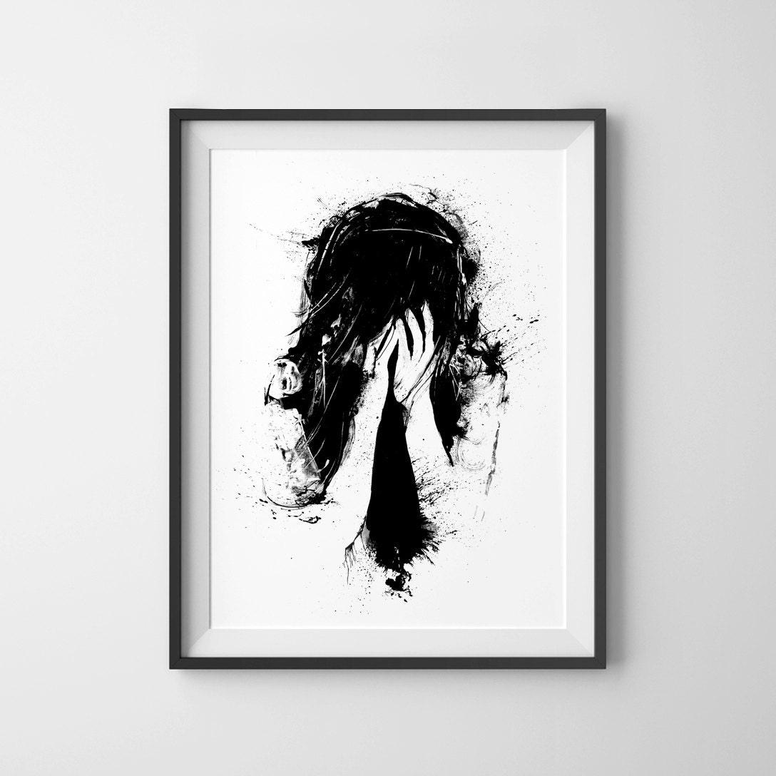 1088x1088 Sometimes Life is Unfair Black and White Art Sad Girl Wall