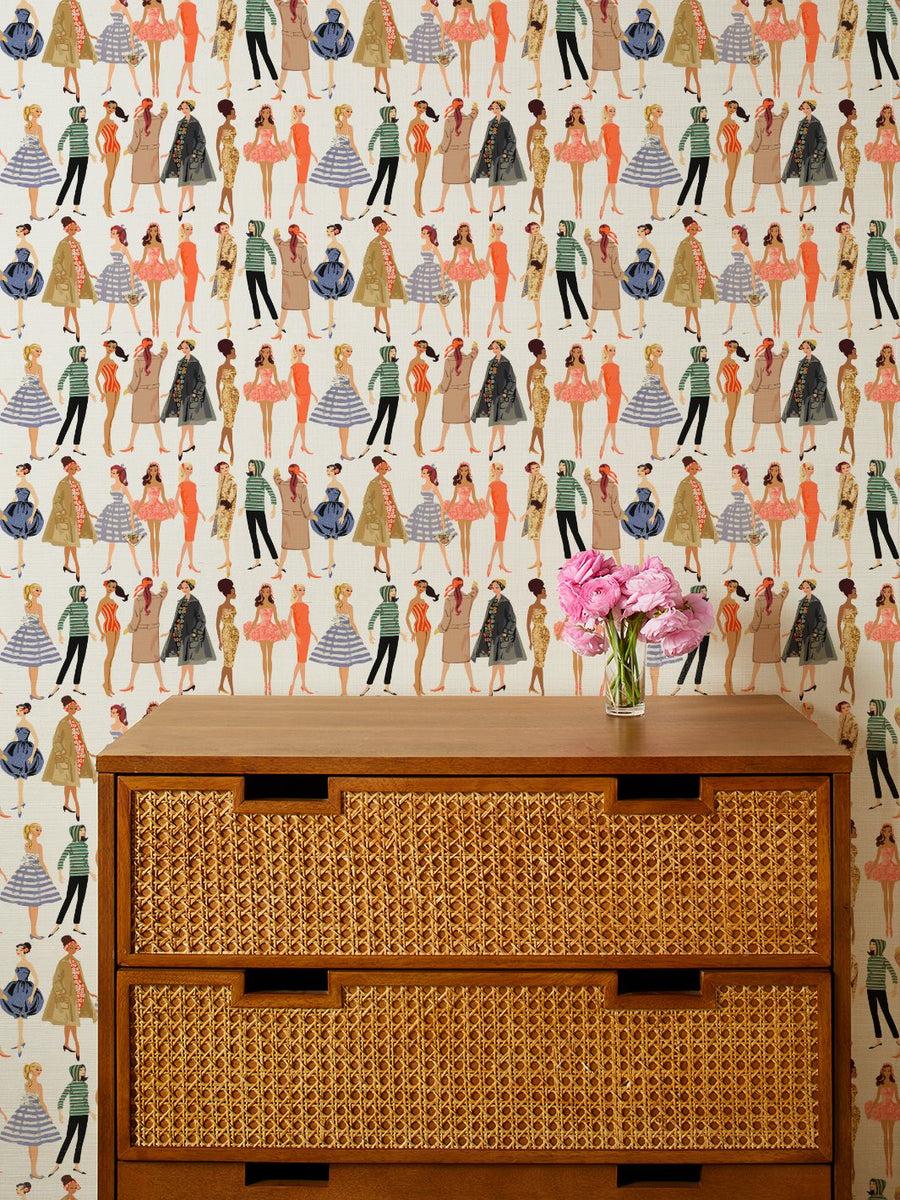 900x1200 Vintage Illustration' Grasscloth' Wallpaper by Barbie™