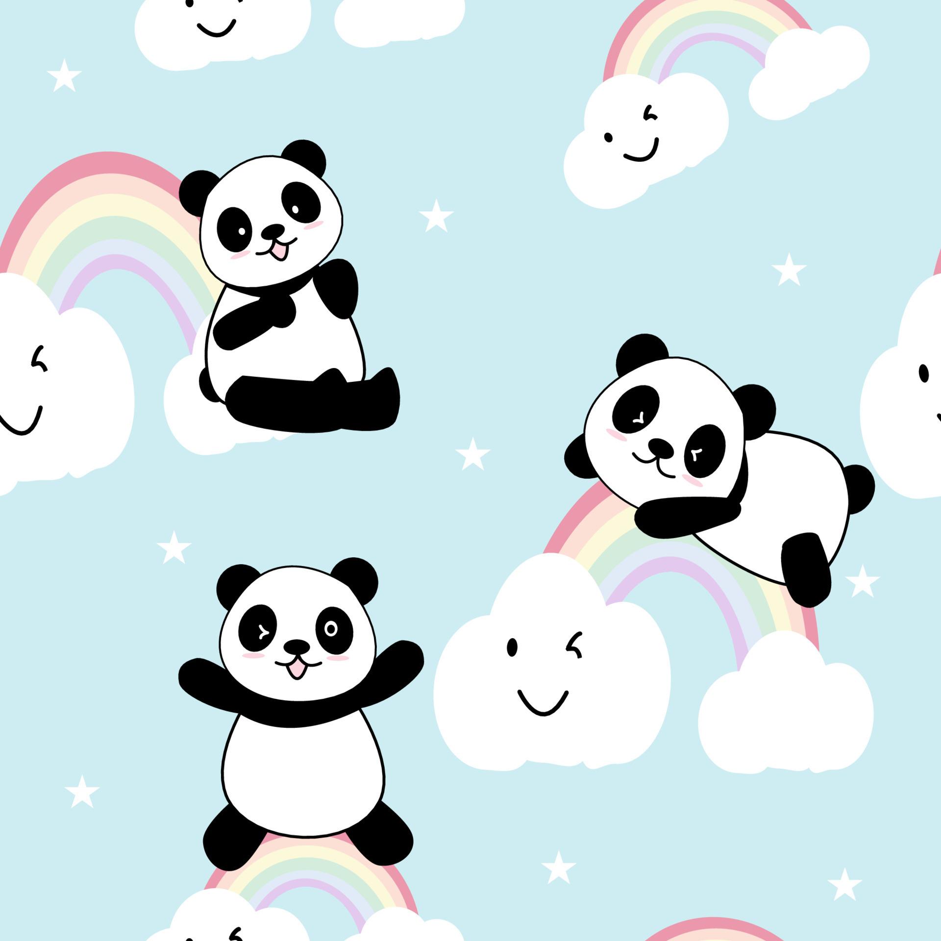 1920x1920 Cute Panda Seamless Pattern Background