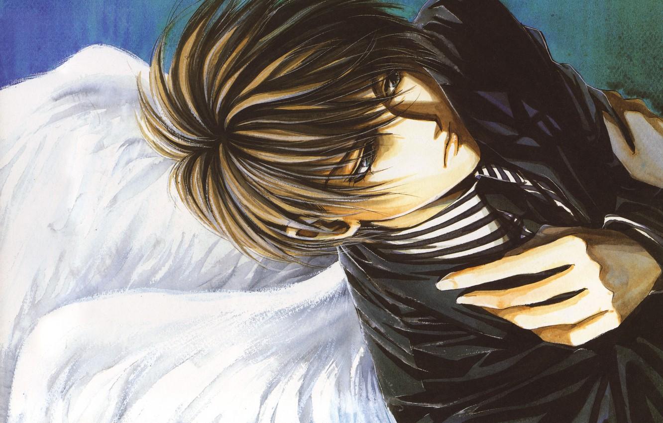 1332x850 Wallpaper wings, hands, tie, guy, jacket, sad angel, Angel sanctuary, Kaori Yuki, The abode of the angel, Setsuna Mudo image for desktop, section сёнэн
