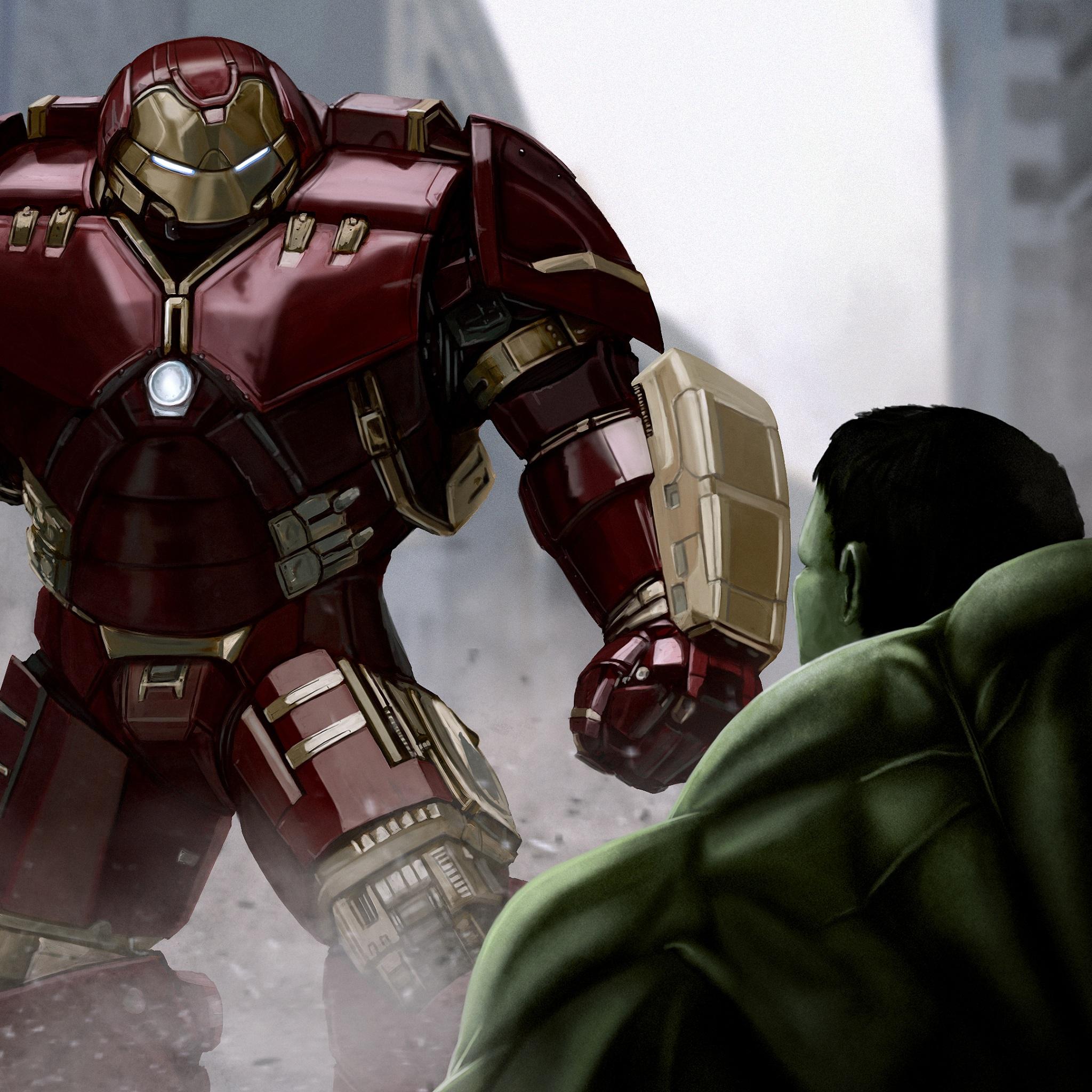2048x2048 Wallpaper 4k Iron Man Hulkbuster VS The Hulk Wallpaper