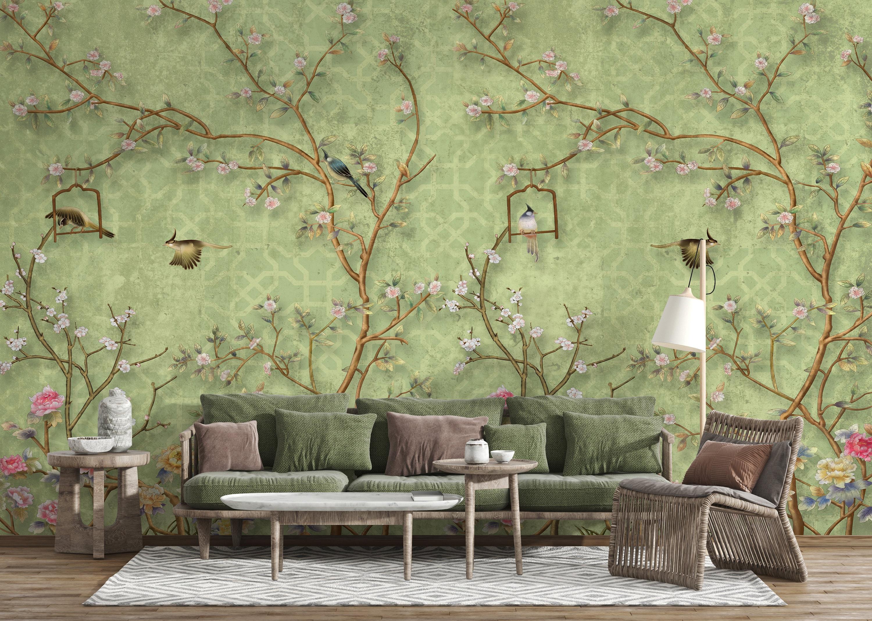 3000x2135 Green Vintage Distressed Chinoiserie Wallpaper Vintage Decor