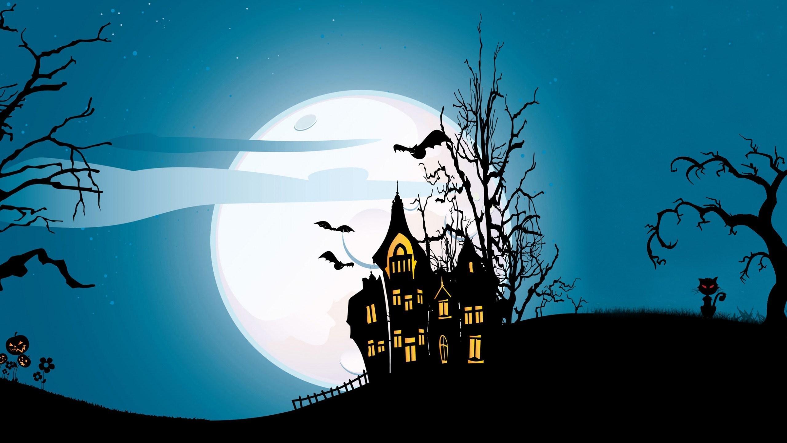 2560x1440 Haunted old house in the night of Halloween