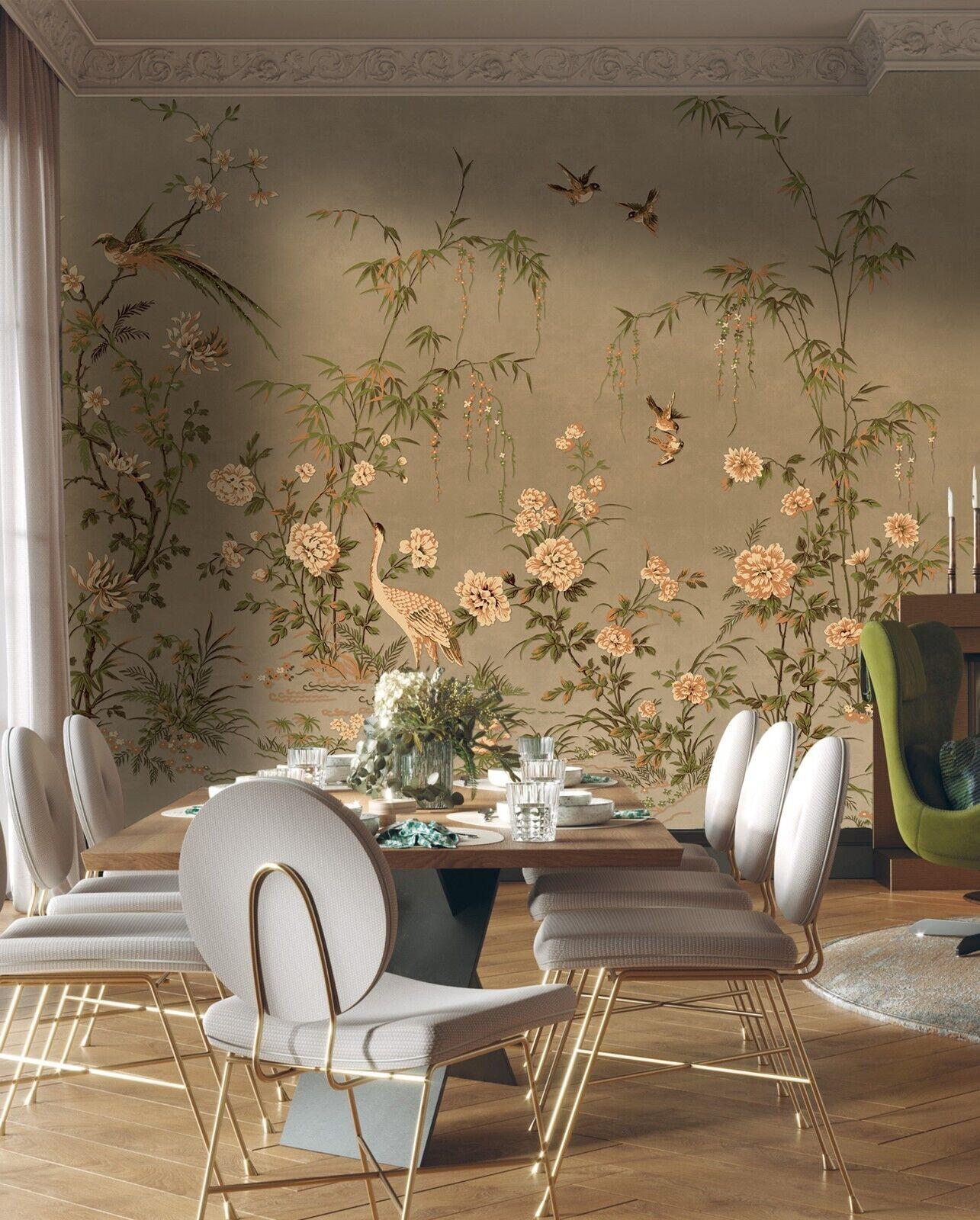 1285x1600 Chinoiserie Wallpaper Mural Birds Branches Blossom Art Removable Textured Vinyl