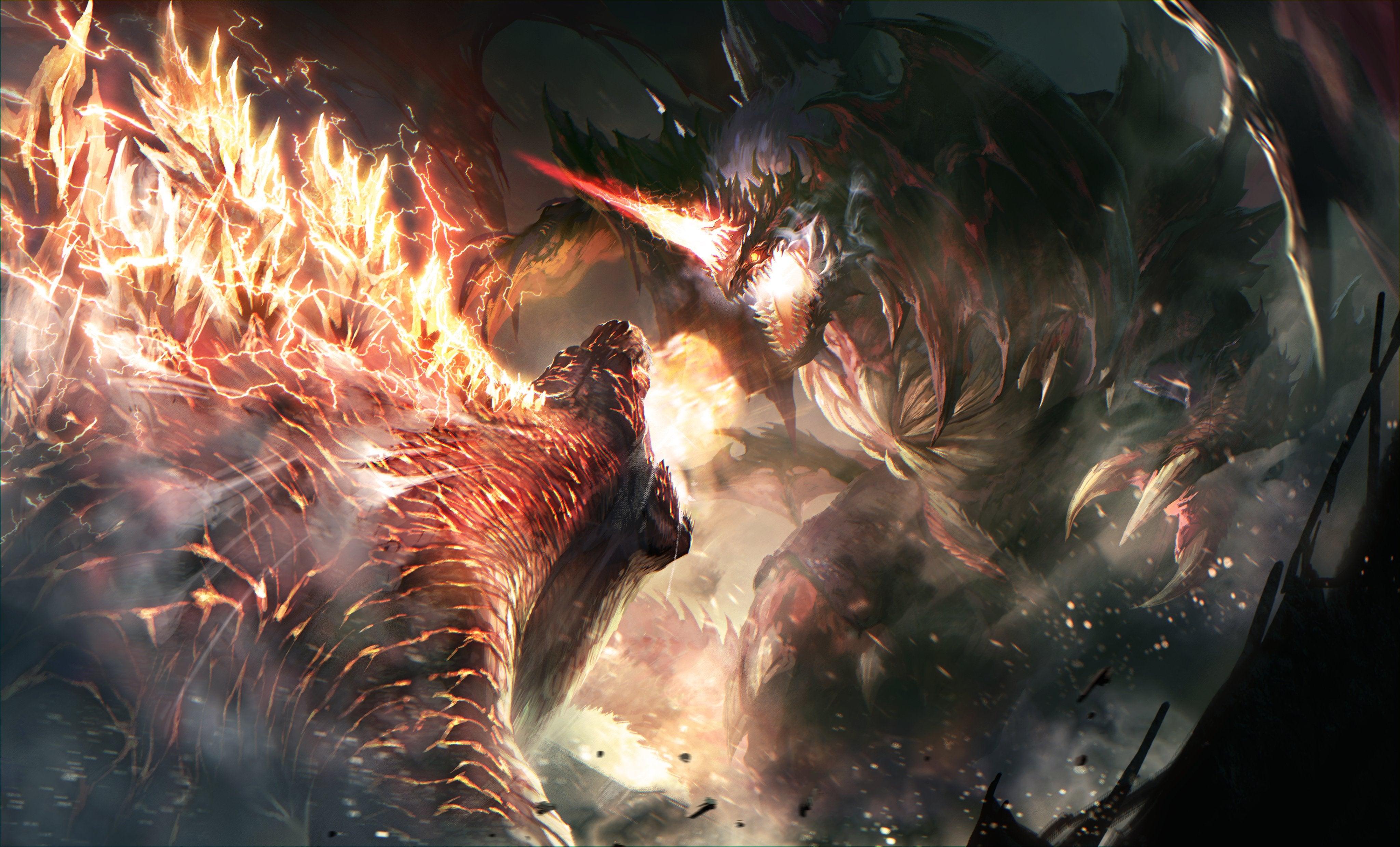 4096x2477 Godzilla vs Destroyah [Smoke, Fire, etc. anything is appreciated]