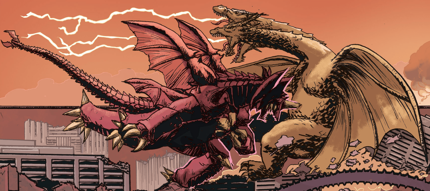 1712x764 King Ghidorah vs Destoroyah. Kaiju monsters, All godzilla monsters, King kong vs godzilla